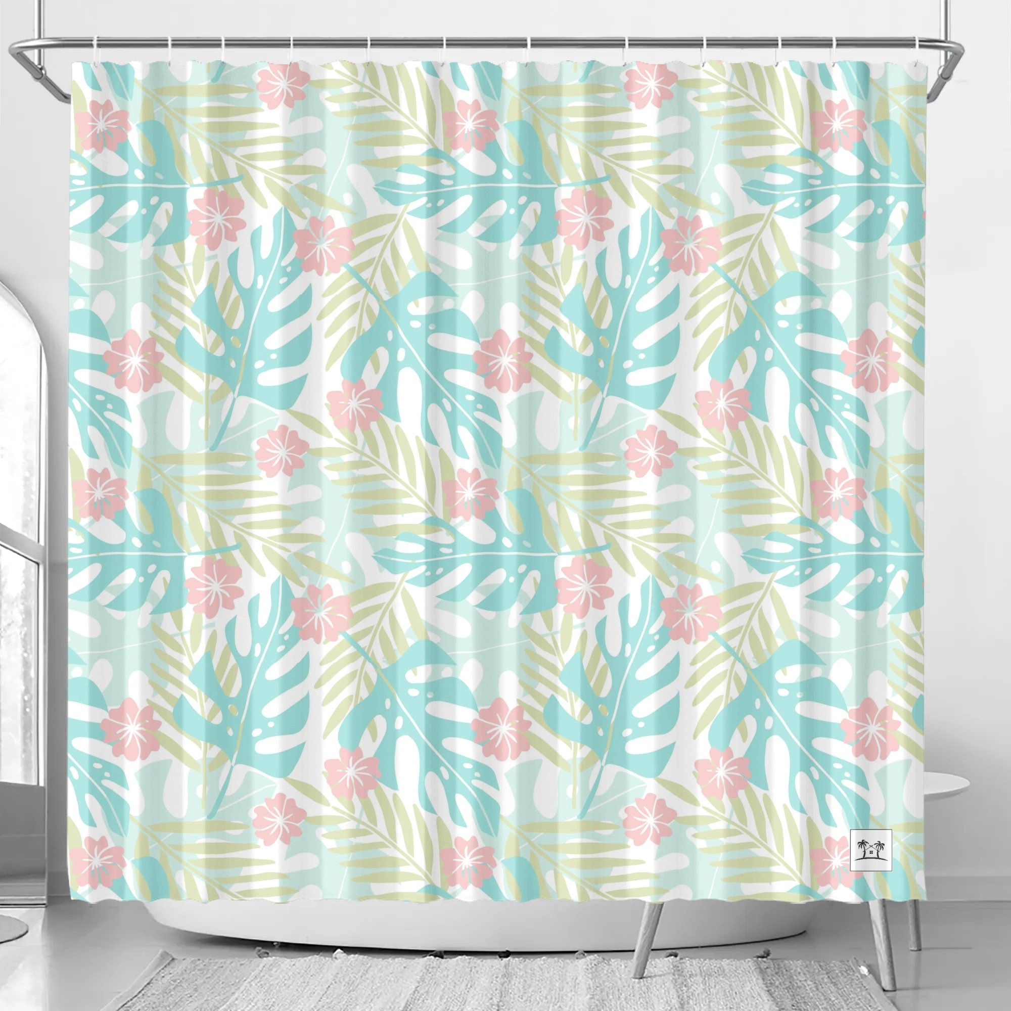 Waterproof Shower Curtain - Tropical Print in Pastels