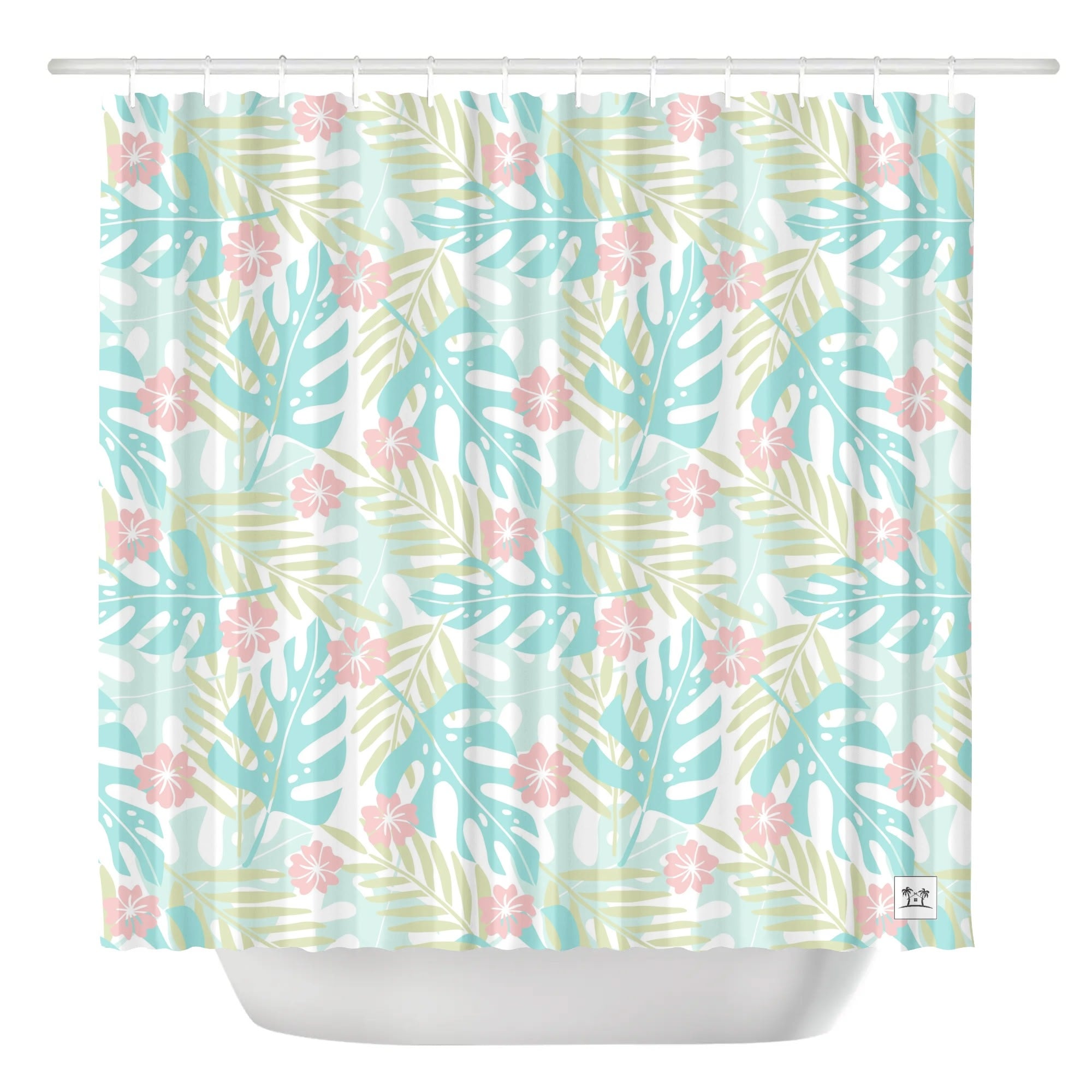 Waterproof Shower Curtain - Tropical Print in Pastels