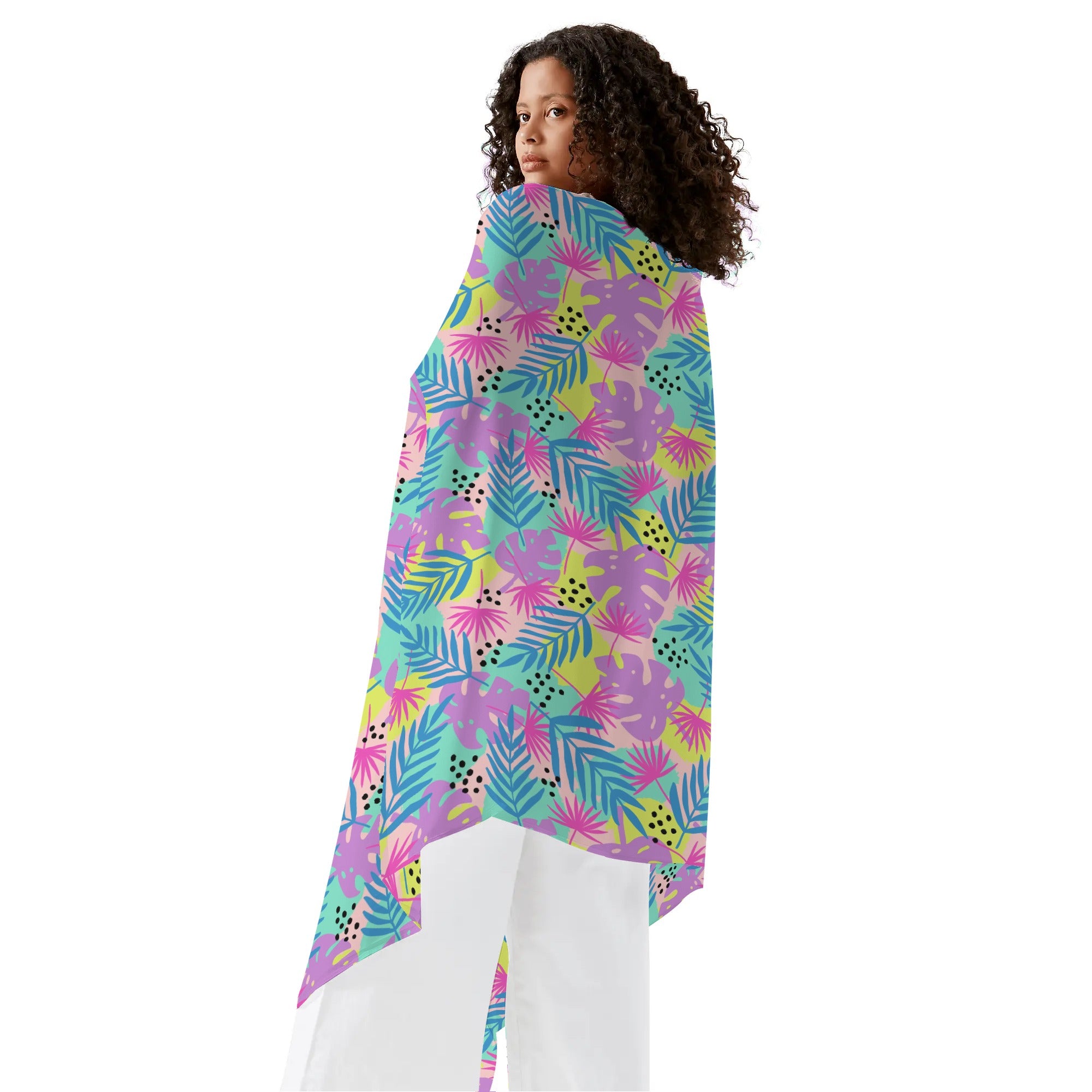 Women's Shawl-Style Coverup - Tropical Print in Neon