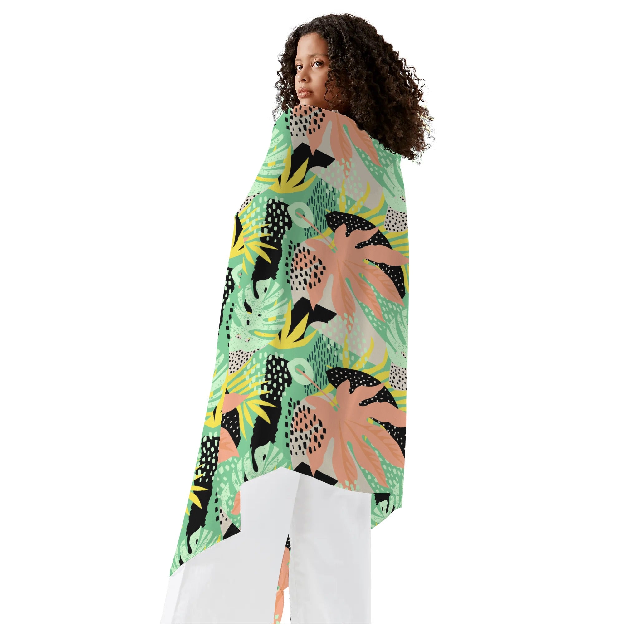 Women's Shawl-Style Coverup - Tropical Print in Melon