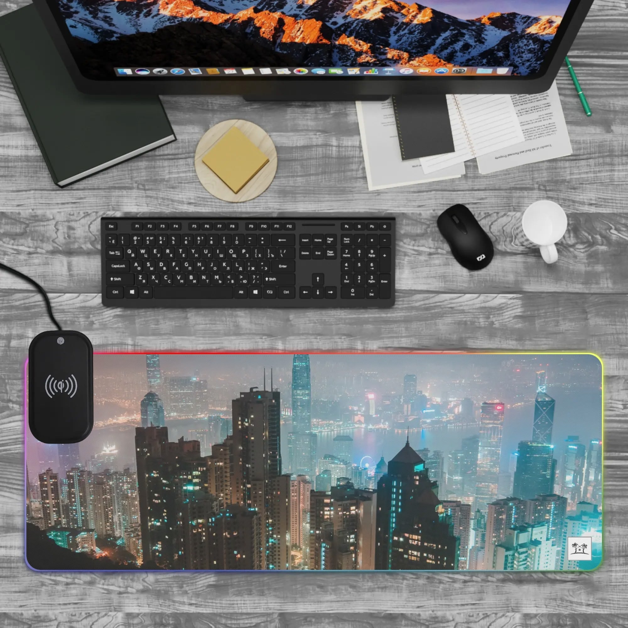 Wireless Charging Neoprene Gaming Desk Pad - City