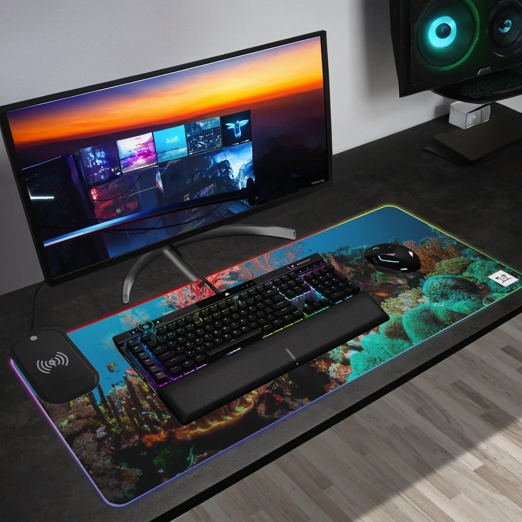 Wireless Charging Neoprene Gaming Desk Pad - Coral