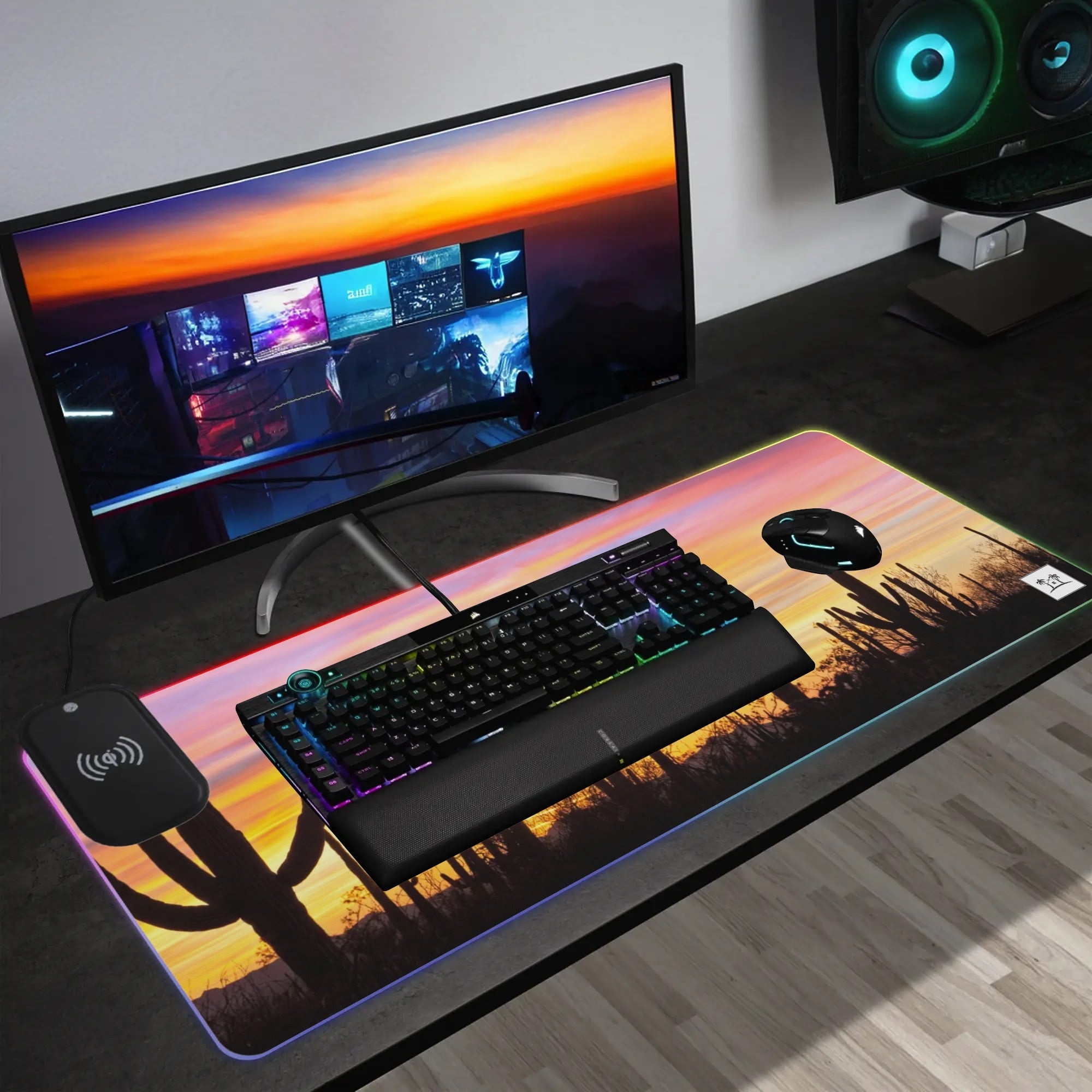 Wireless Charging Neoprene Gaming Desk Pad - Desert