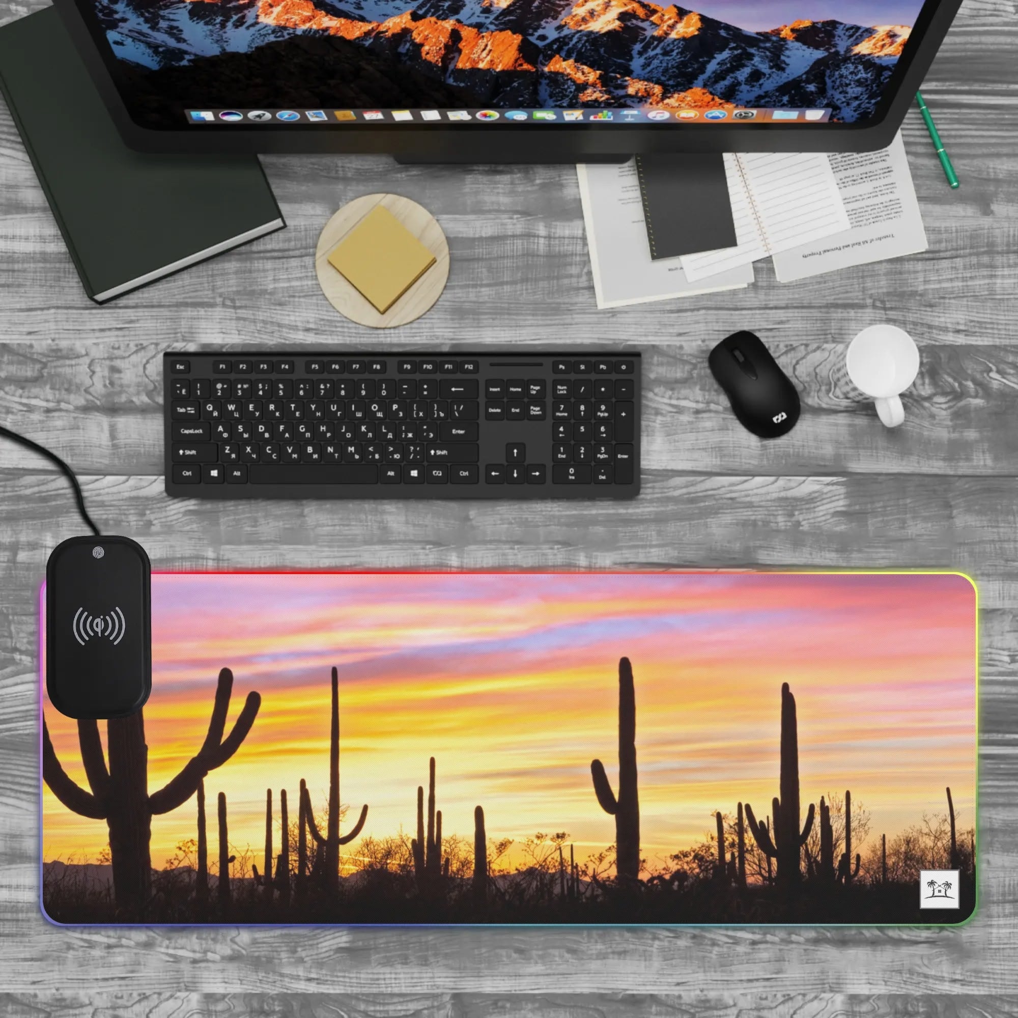 Wireless Charging Neoprene Gaming Desk Pad - Desert