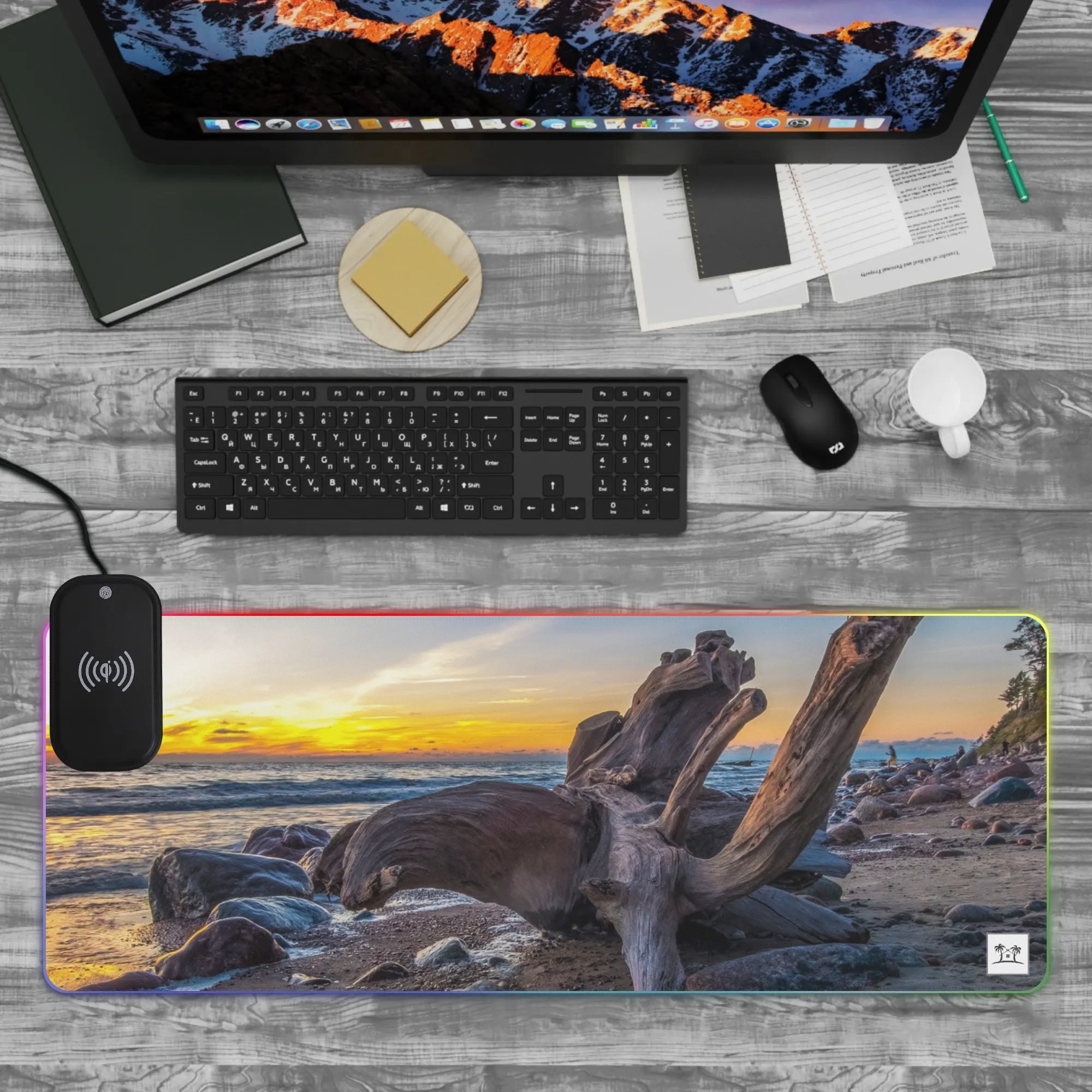 Wireless Charging Neoprene Gaming Desk Pad - Driftwood