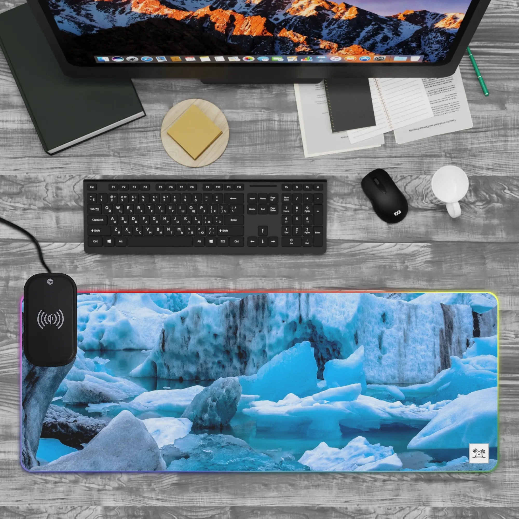 Wireless Charging Neoprene Gaming Desk Pad - Glacier