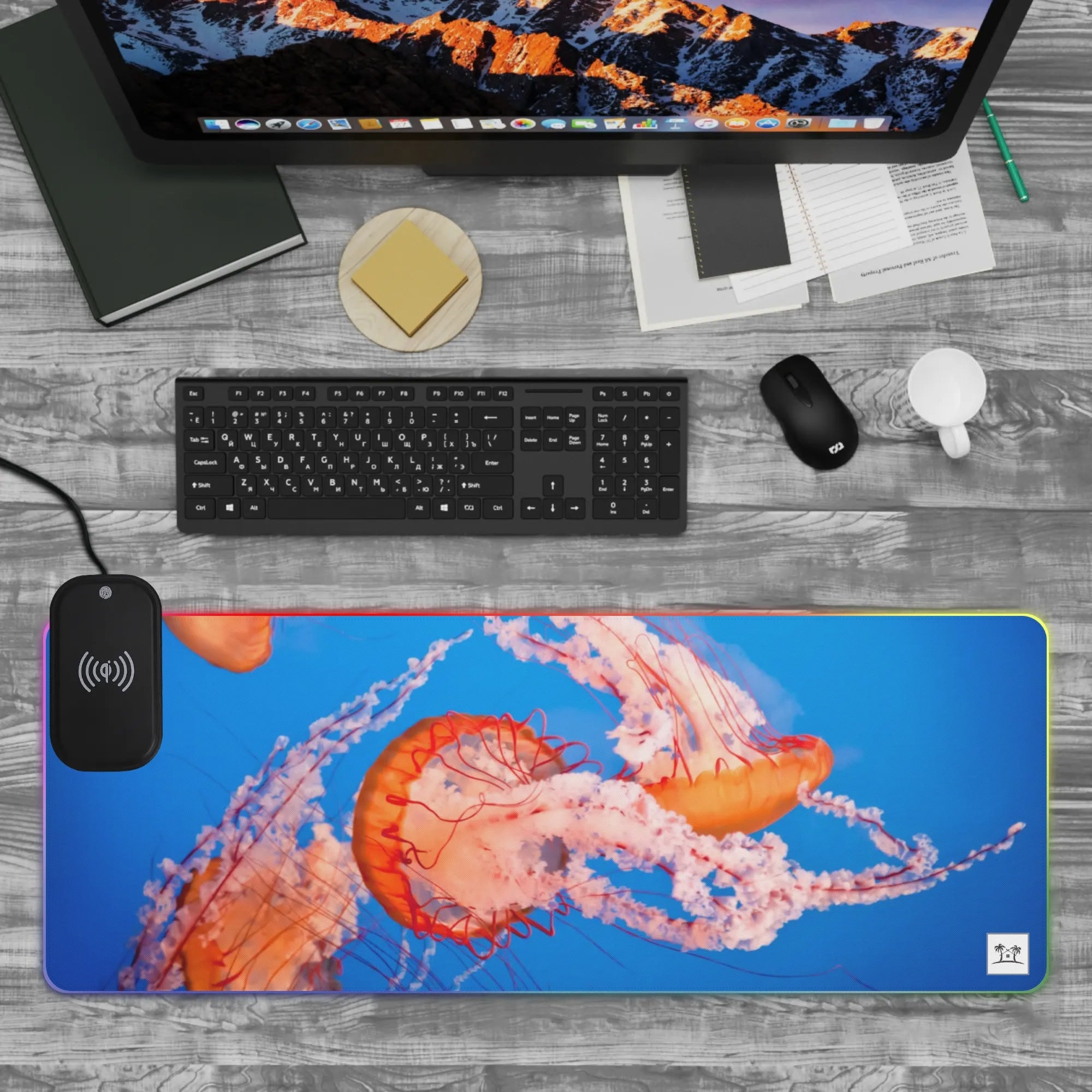 Wireless Charging Neoprene Gaming Desk Pad - Jellyfish