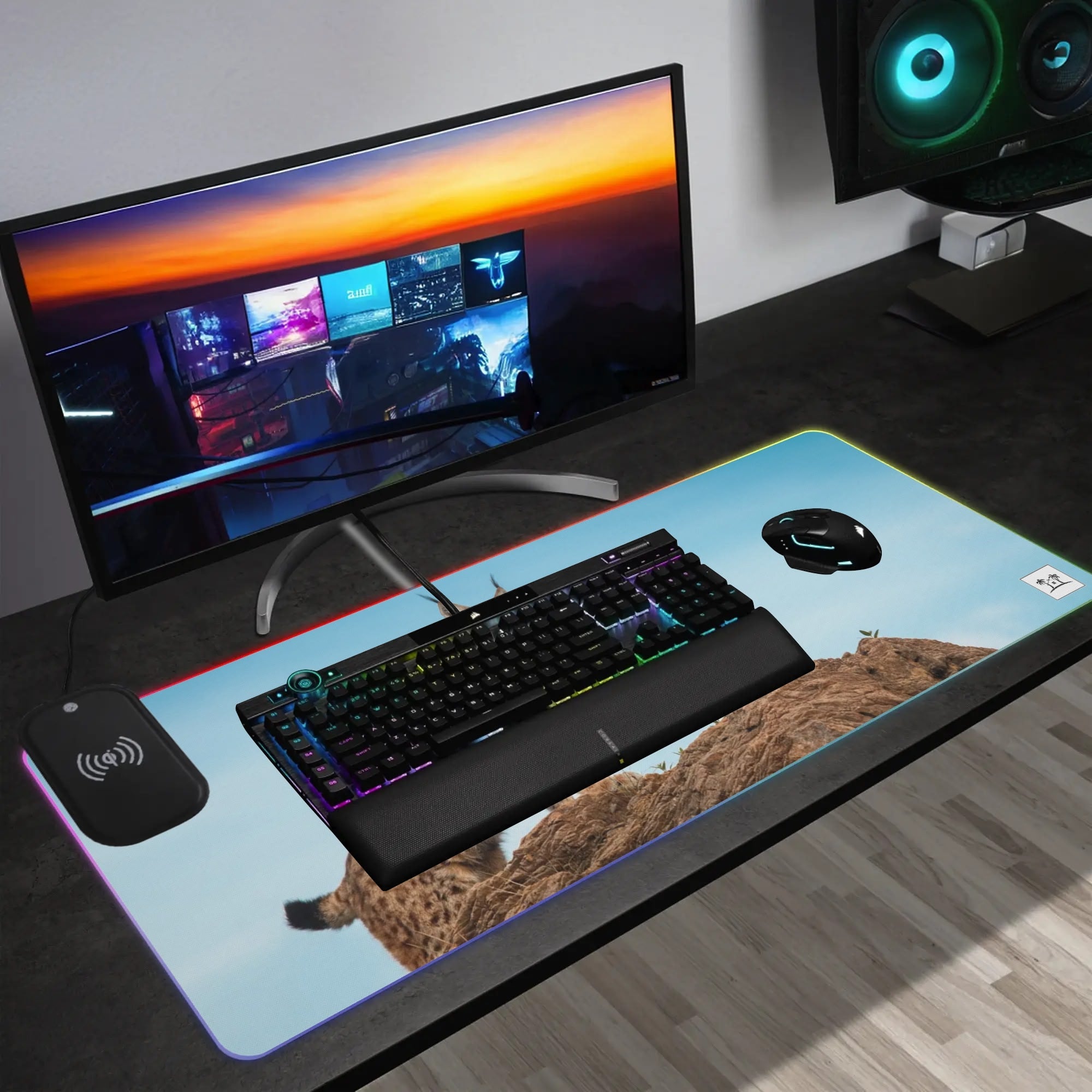 Wireless Charging Neoprene Gaming Desk Pad - Lynx