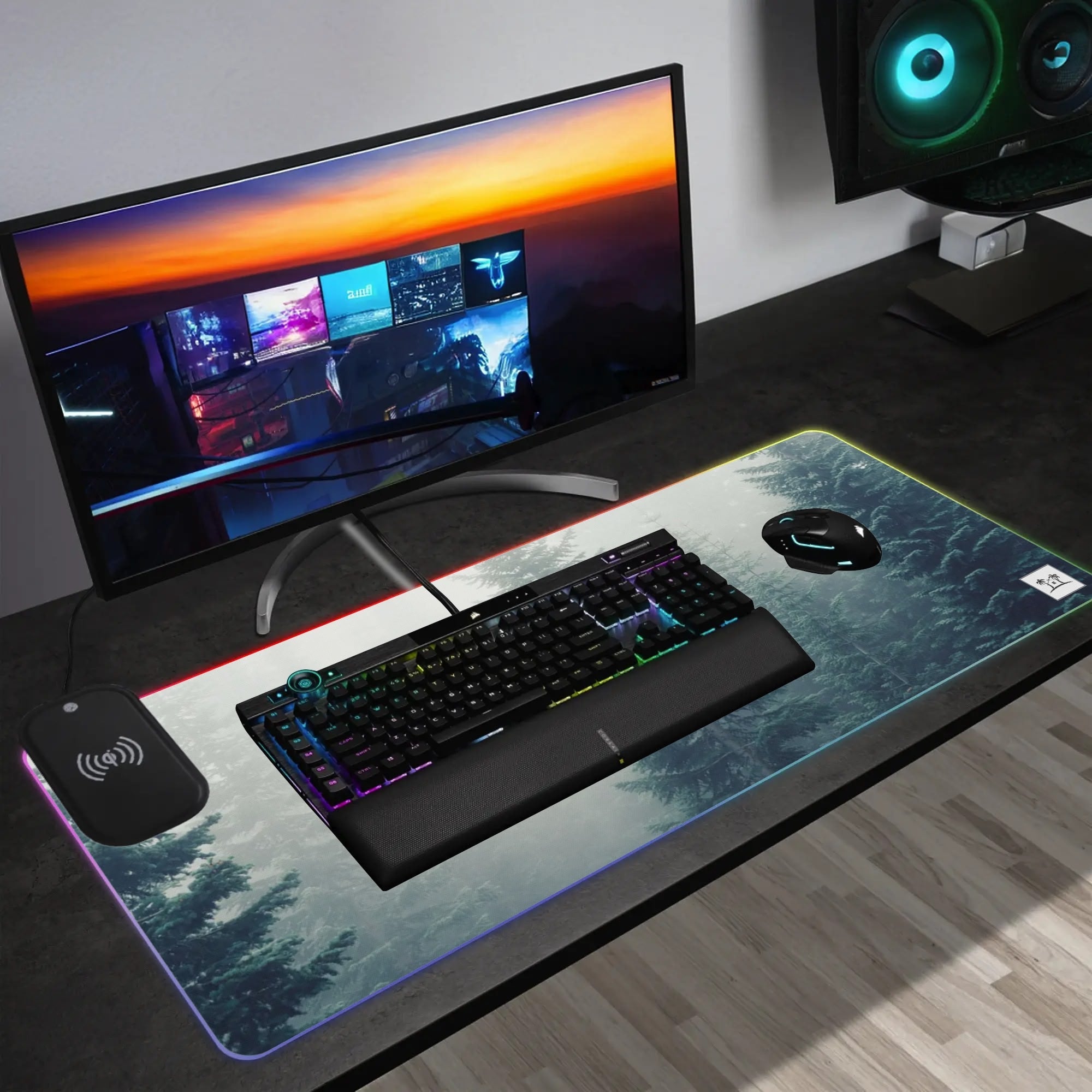 Wireless Charging Neoprene Gaming Desk Pad - Mist