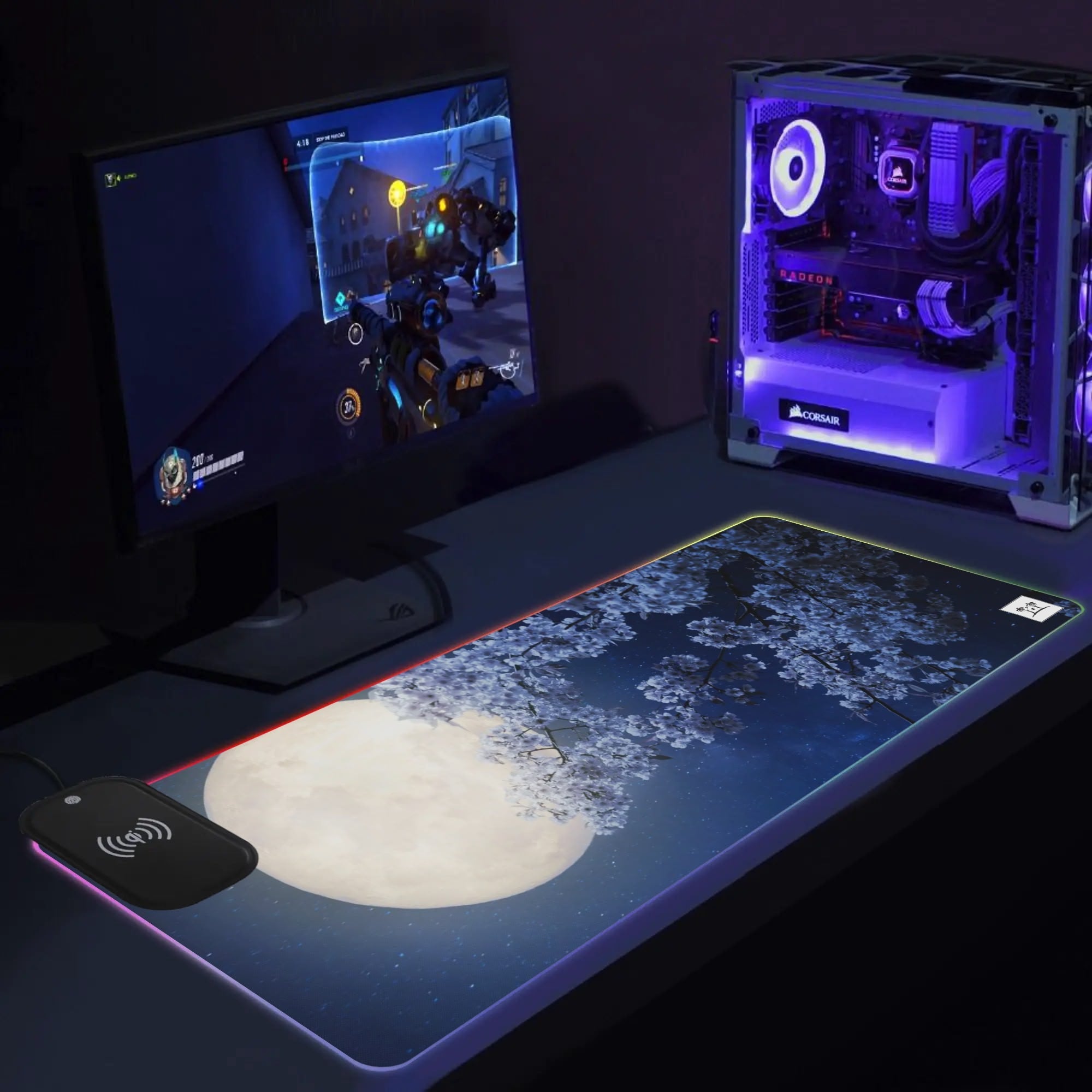 Wireless Charging Neoprene Gaming Desk Pad - Night