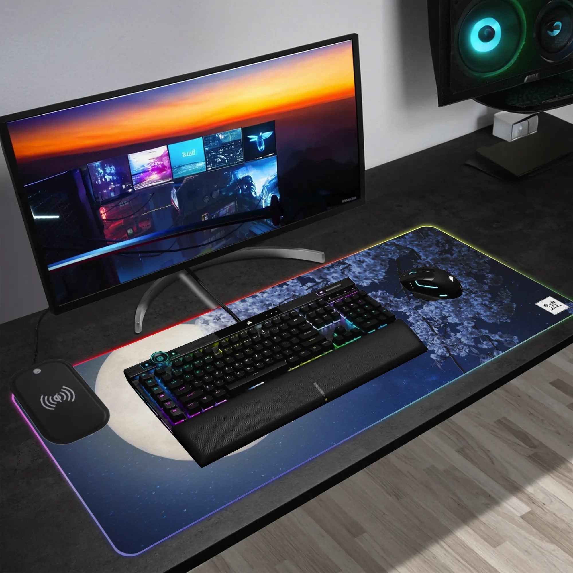 Wireless Charging Neoprene Gaming Desk Pad - Night