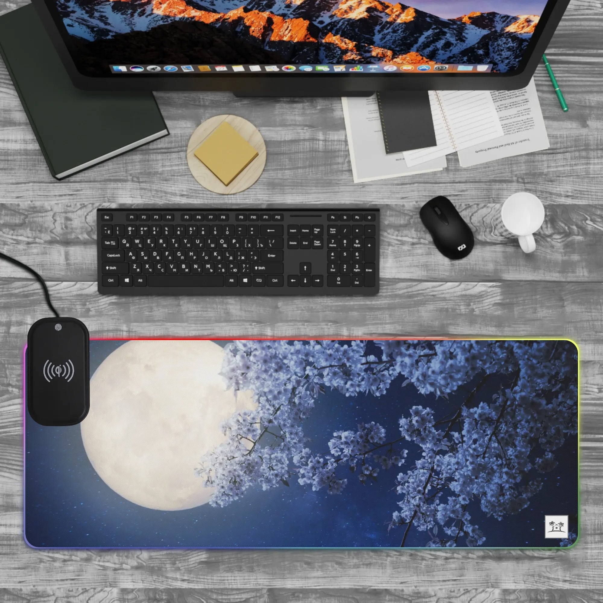 Wireless Charging Neoprene Gaming Desk Pad - Night