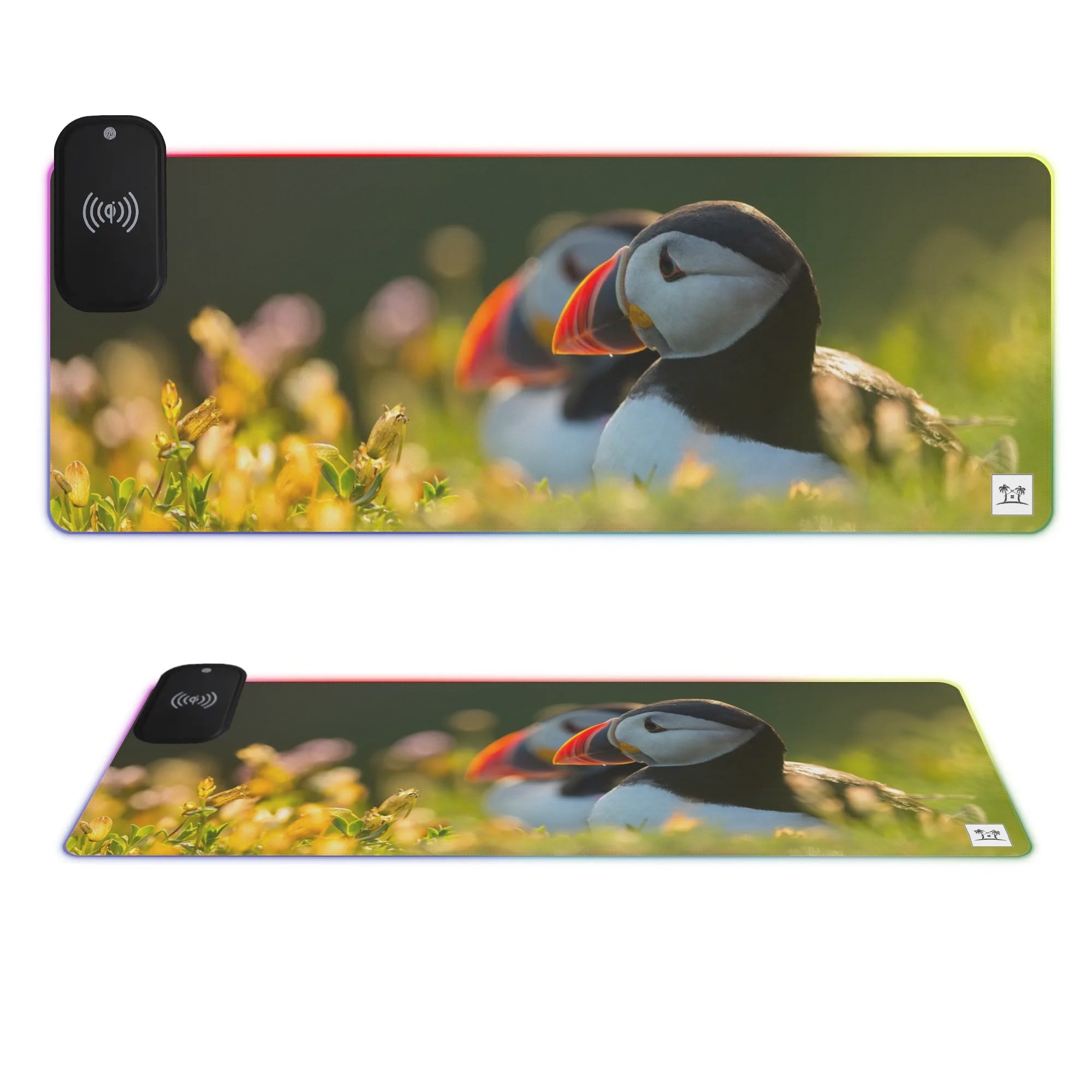 Wireless Charging Neoprene Gaming Desk Pad - Puffins