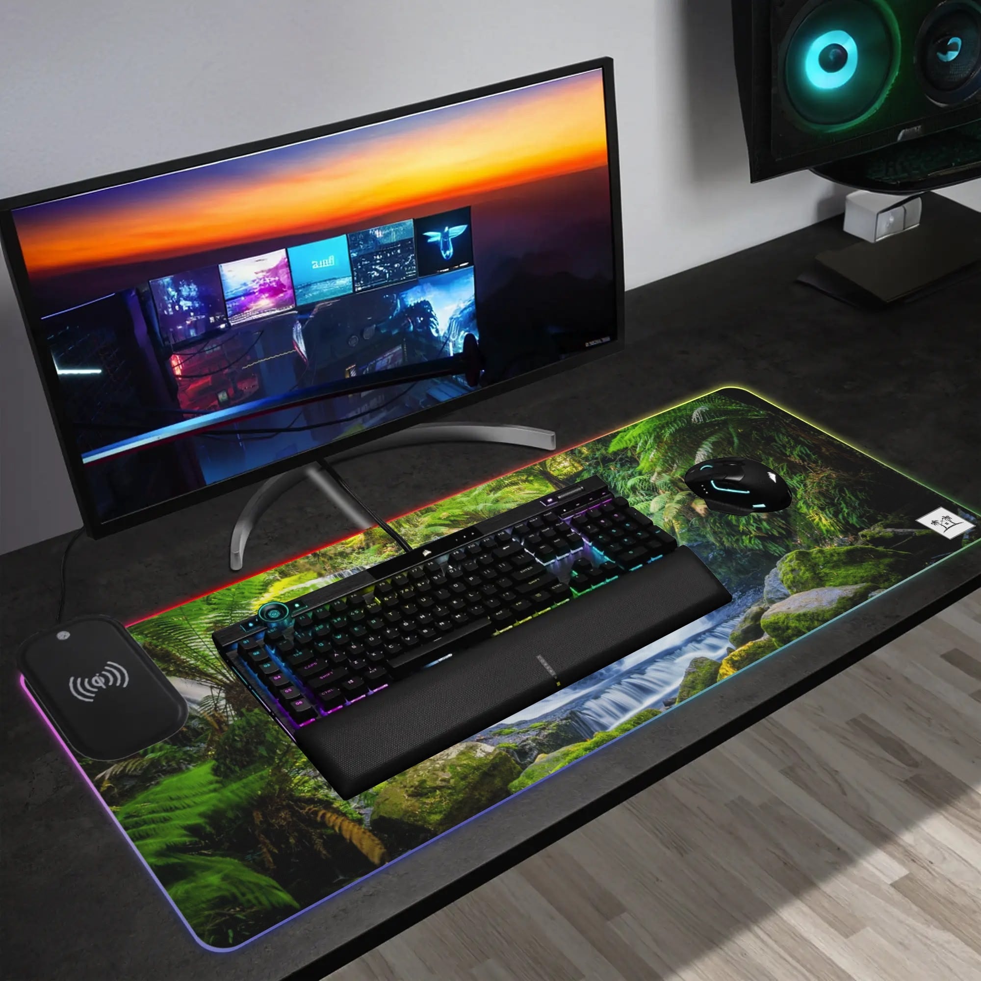 Wireless Charging Neoprene Gaming Desk Pad - Rainforest