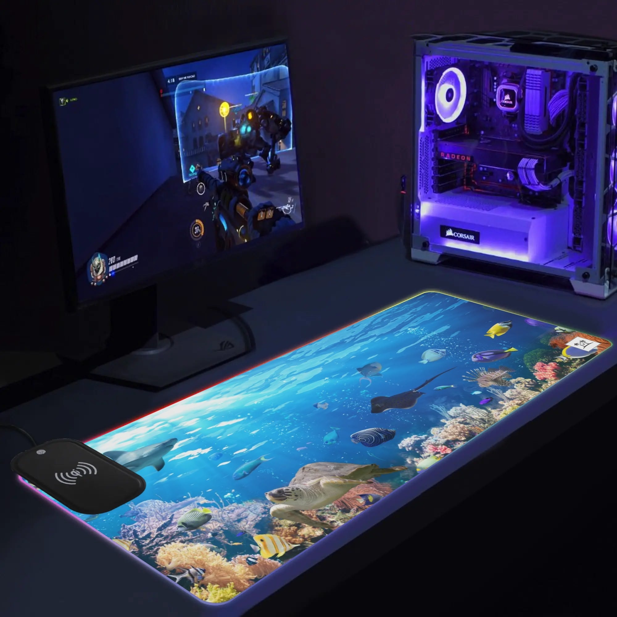 Wireless Charging Neoprene Gaming Desk Pad - Reef