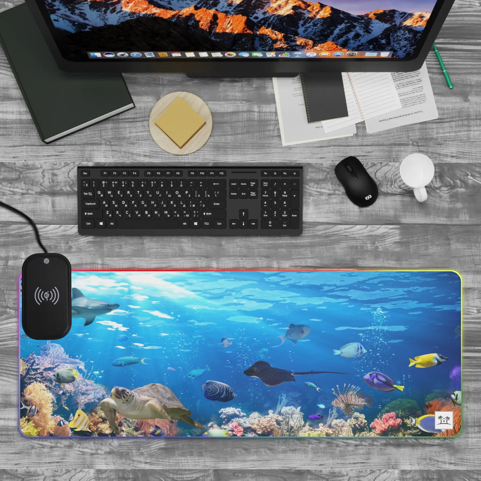 Wireless Charging Neoprene Gaming Desk Pad - Reef