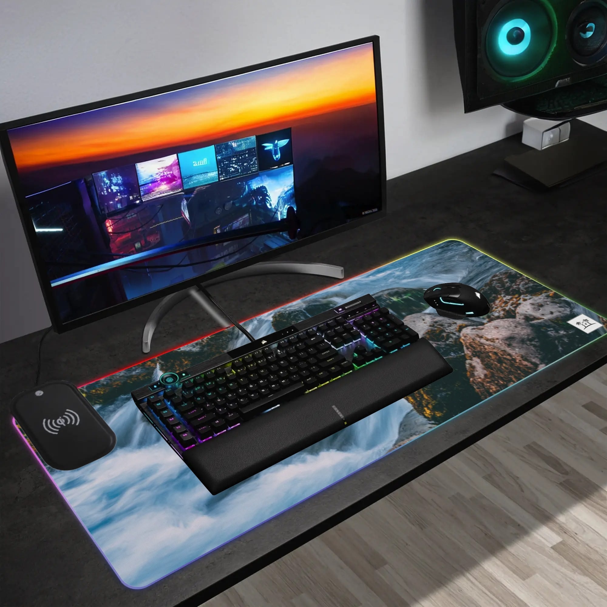 Wireless Charging Neoprene Gaming Desk Pad - River