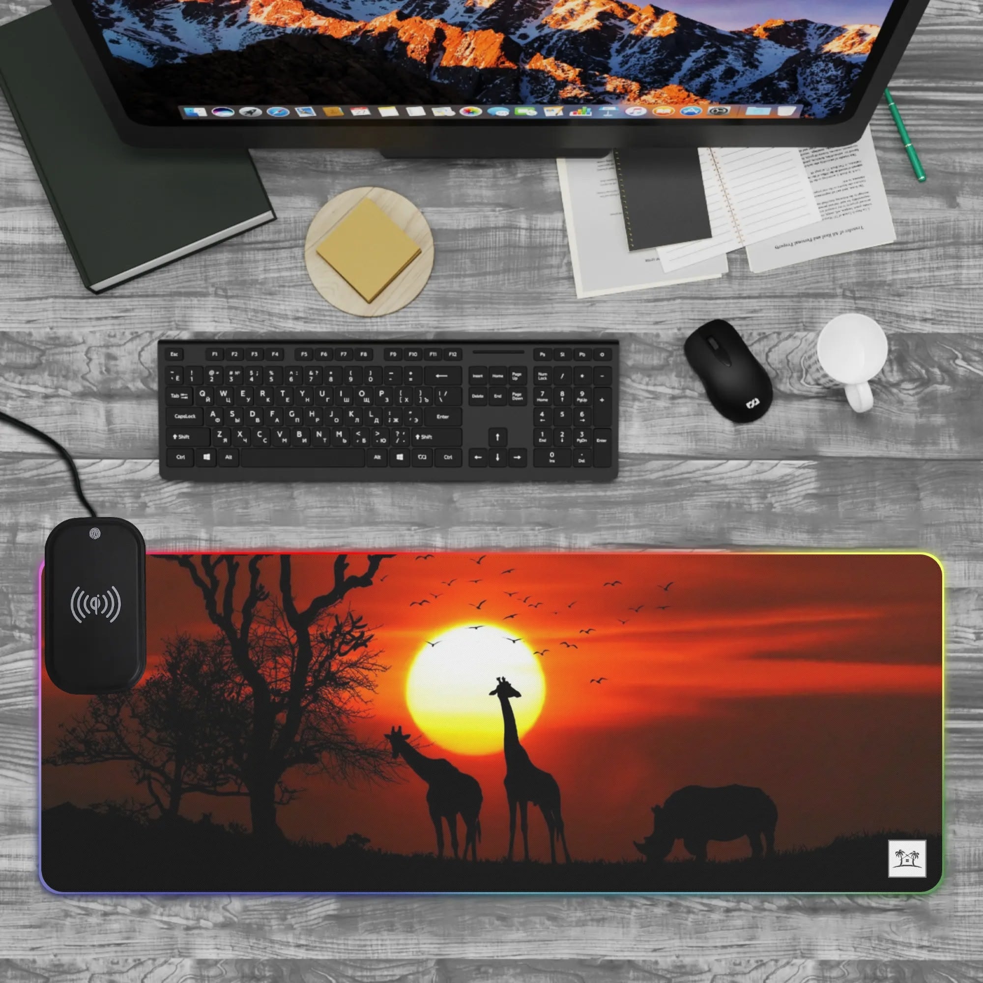 Wireless Charging Neoprene Gaming Desk Pad - Savannah