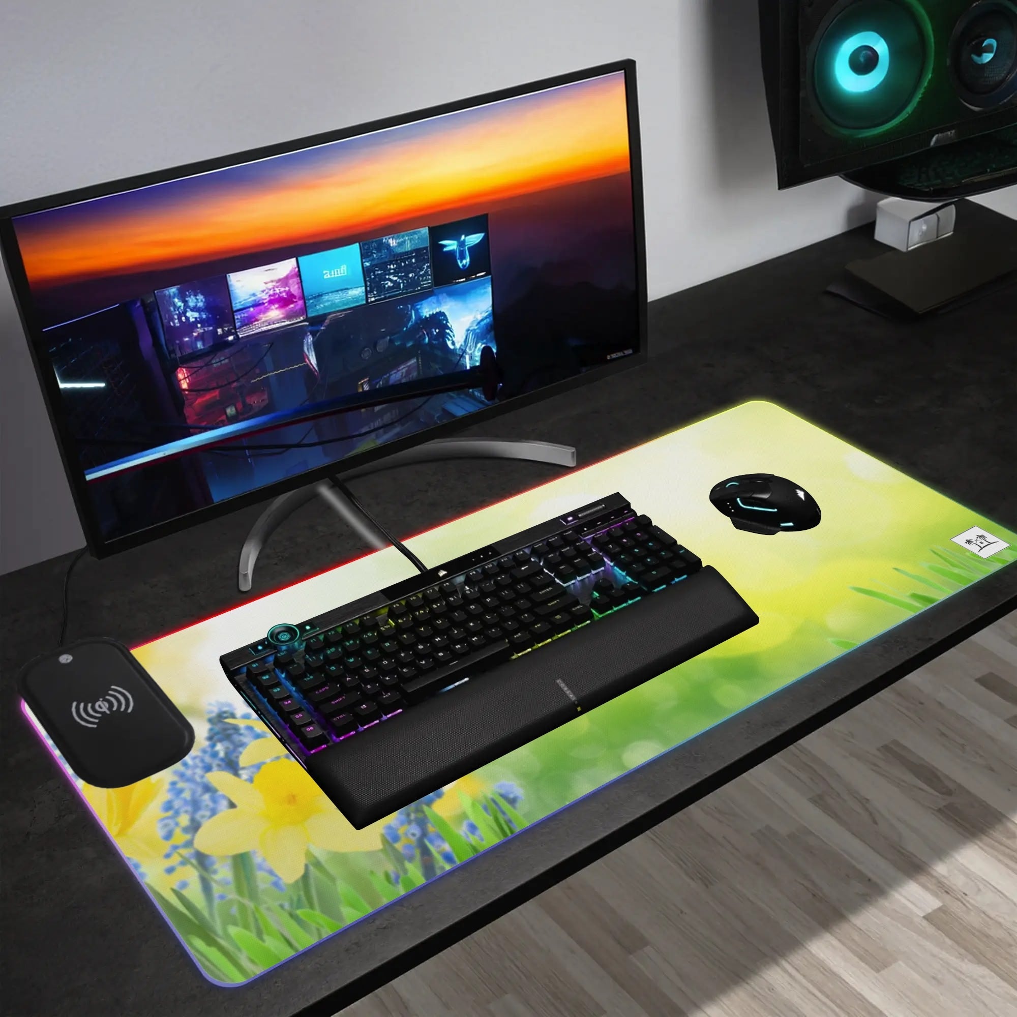 Wireless Charging Neoprene Gaming Desk Pad - Springtime