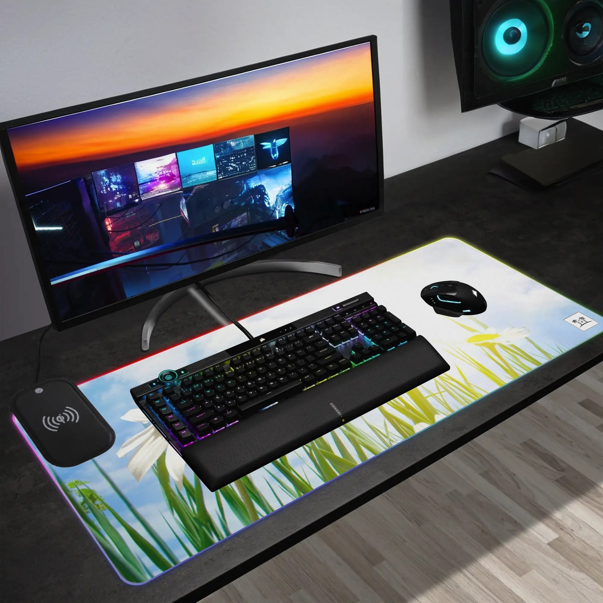 Wireless Charging Neoprene Gaming Desk Pad - Summer