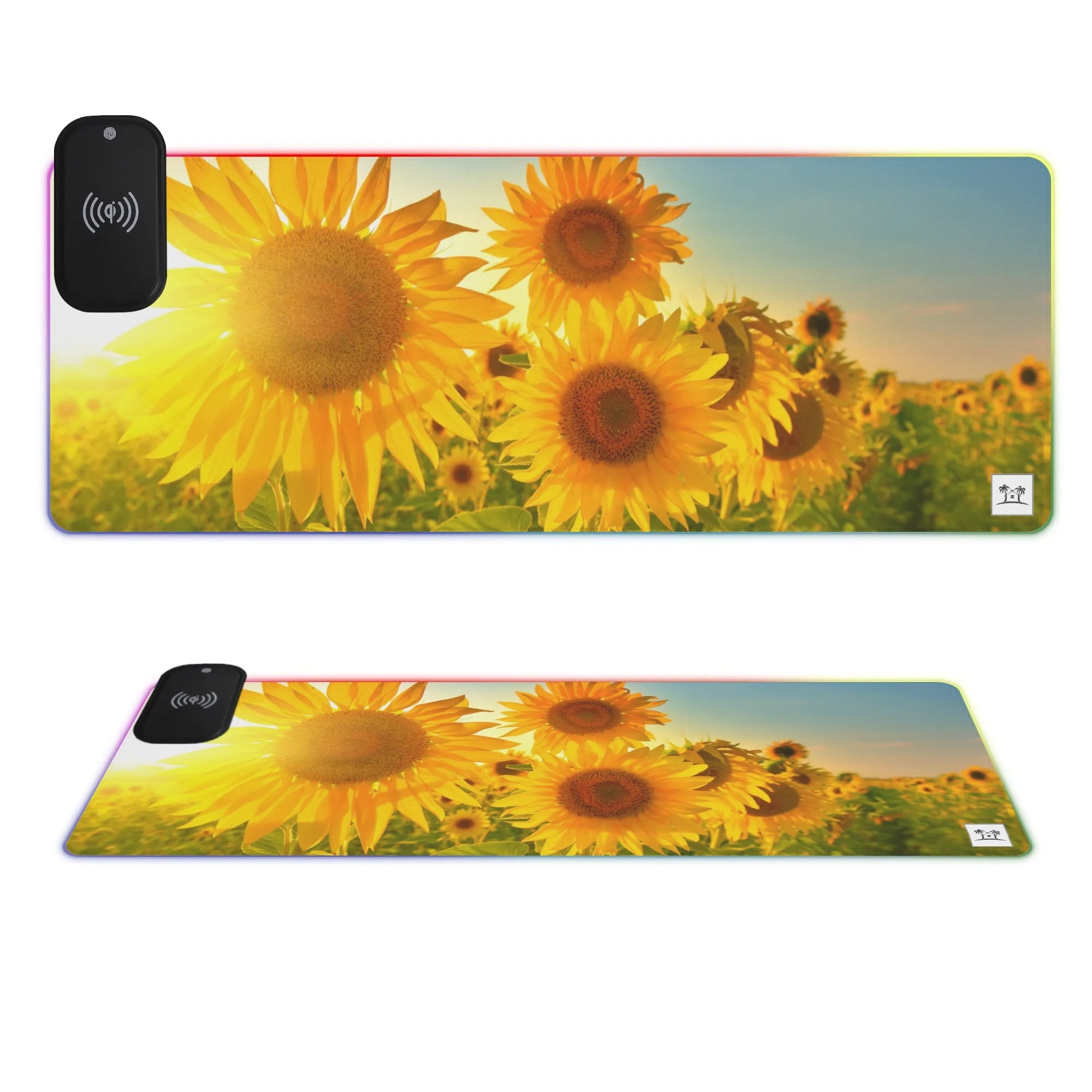 Wireless Charging Neoprene Gaming Desk Pad - Sunflowers