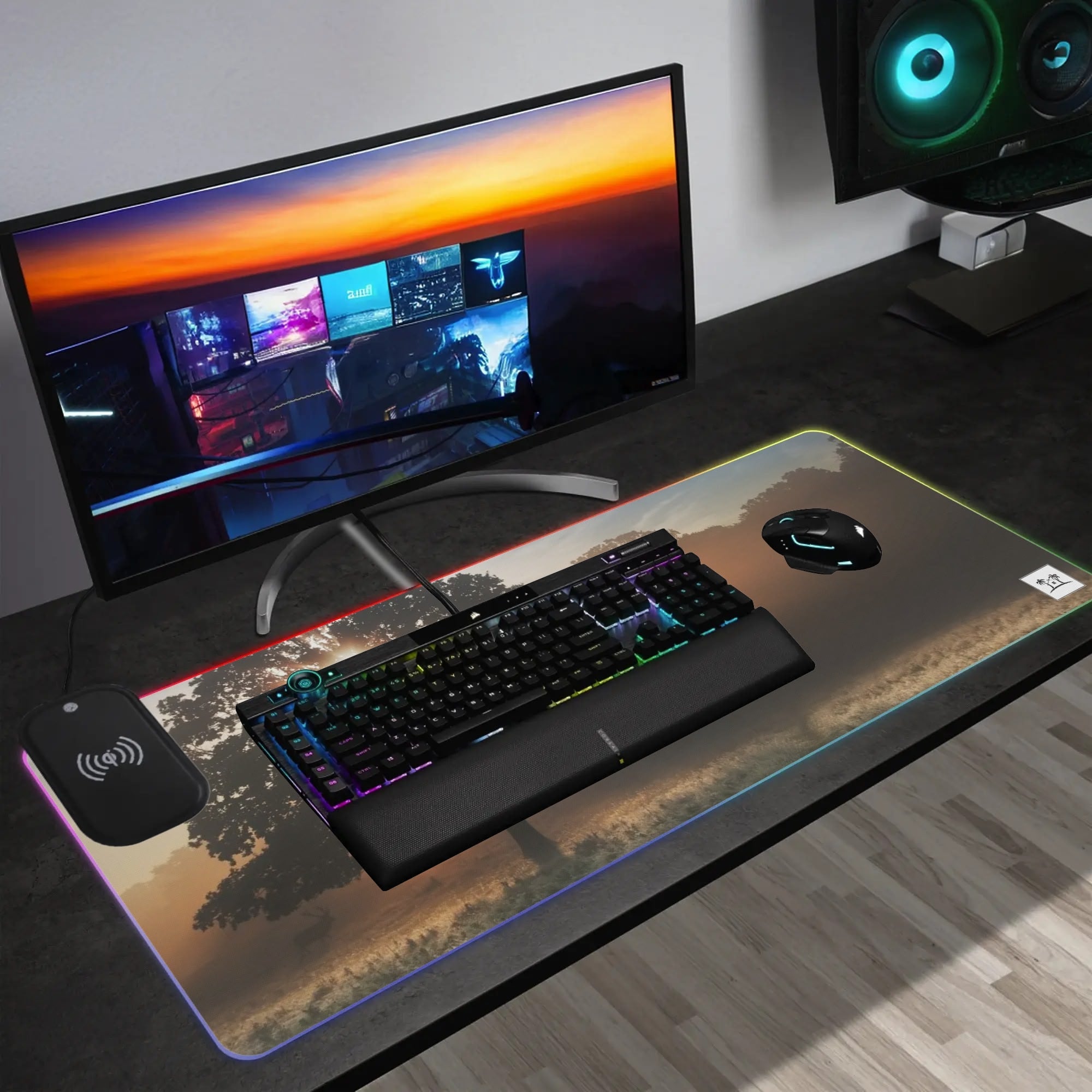 Wireless Charging Neoprene Gaming Desk Pad - Sunrise