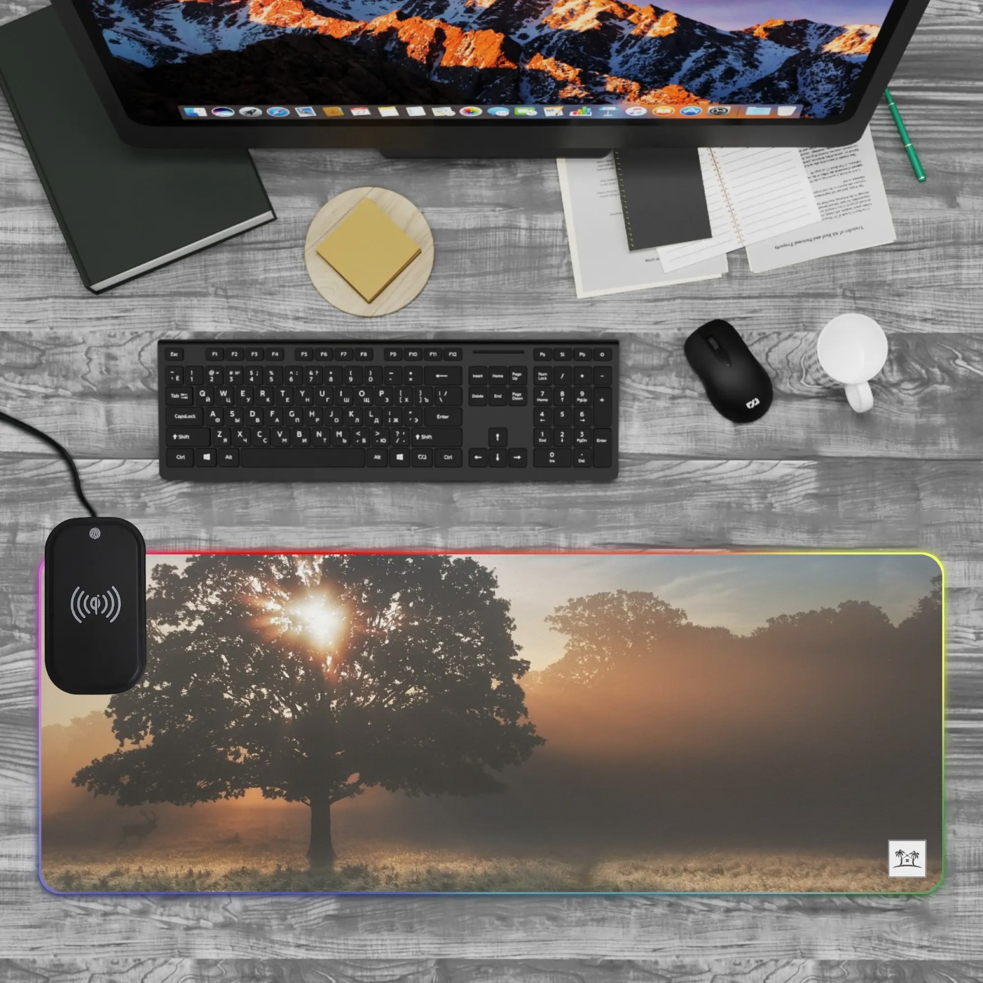 Wireless Charging Neoprene Gaming Desk Pad - Sunrise