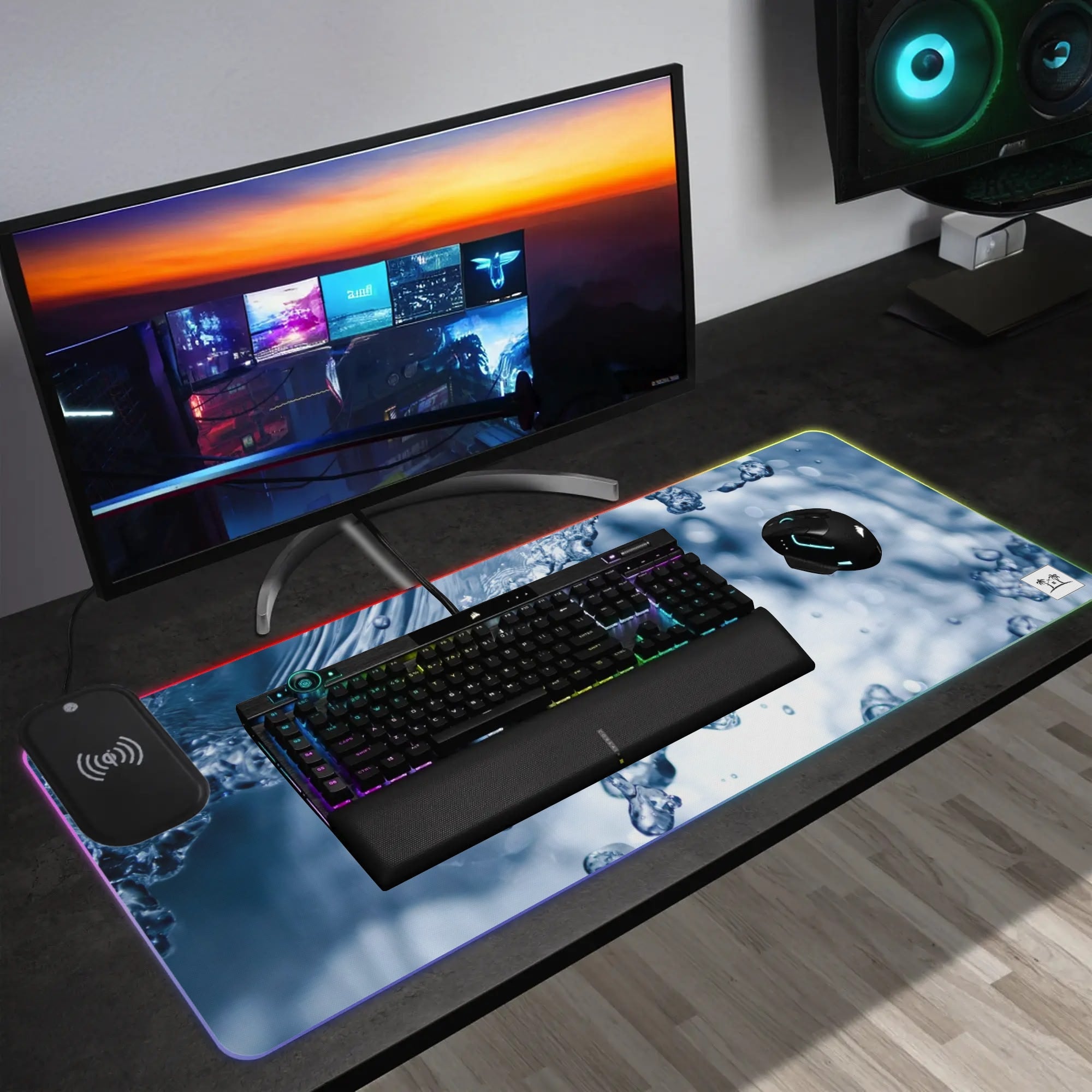 Wireless Charging Neoprene Gaming Desk Pad - Water