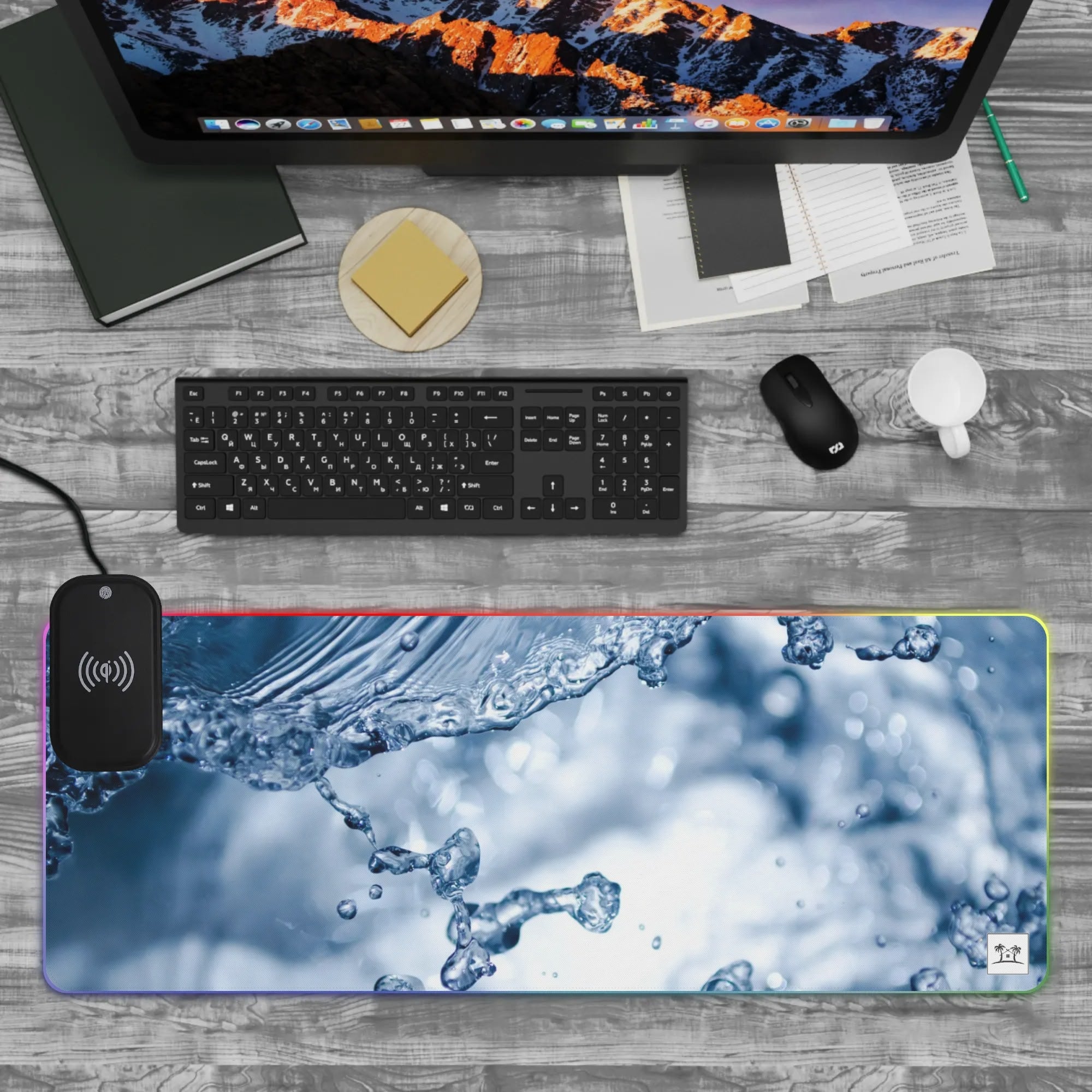 Wireless Charging Neoprene Gaming Desk Pad - Water