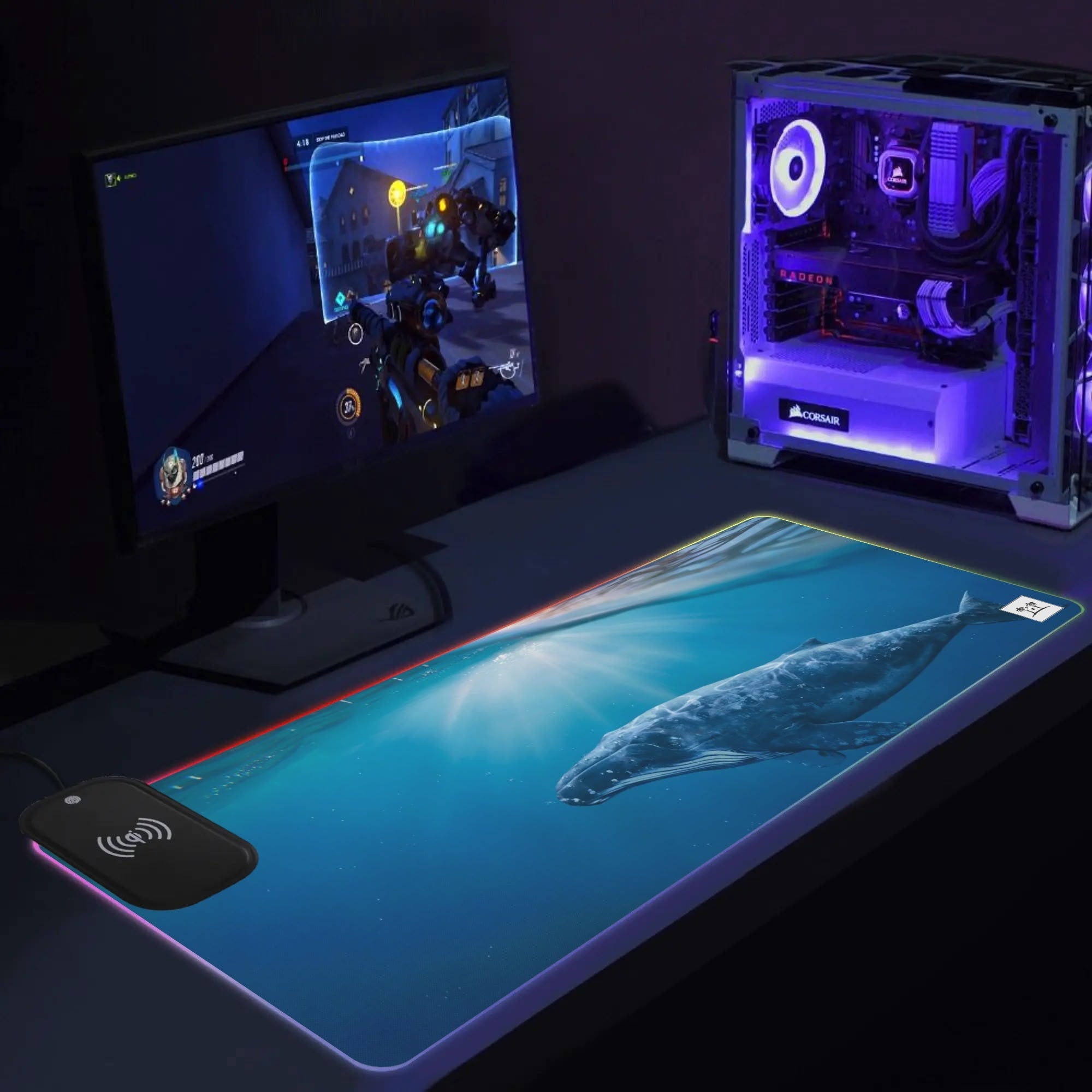 Wireless Charging Neoprene Gaming Desk Pad - Whale