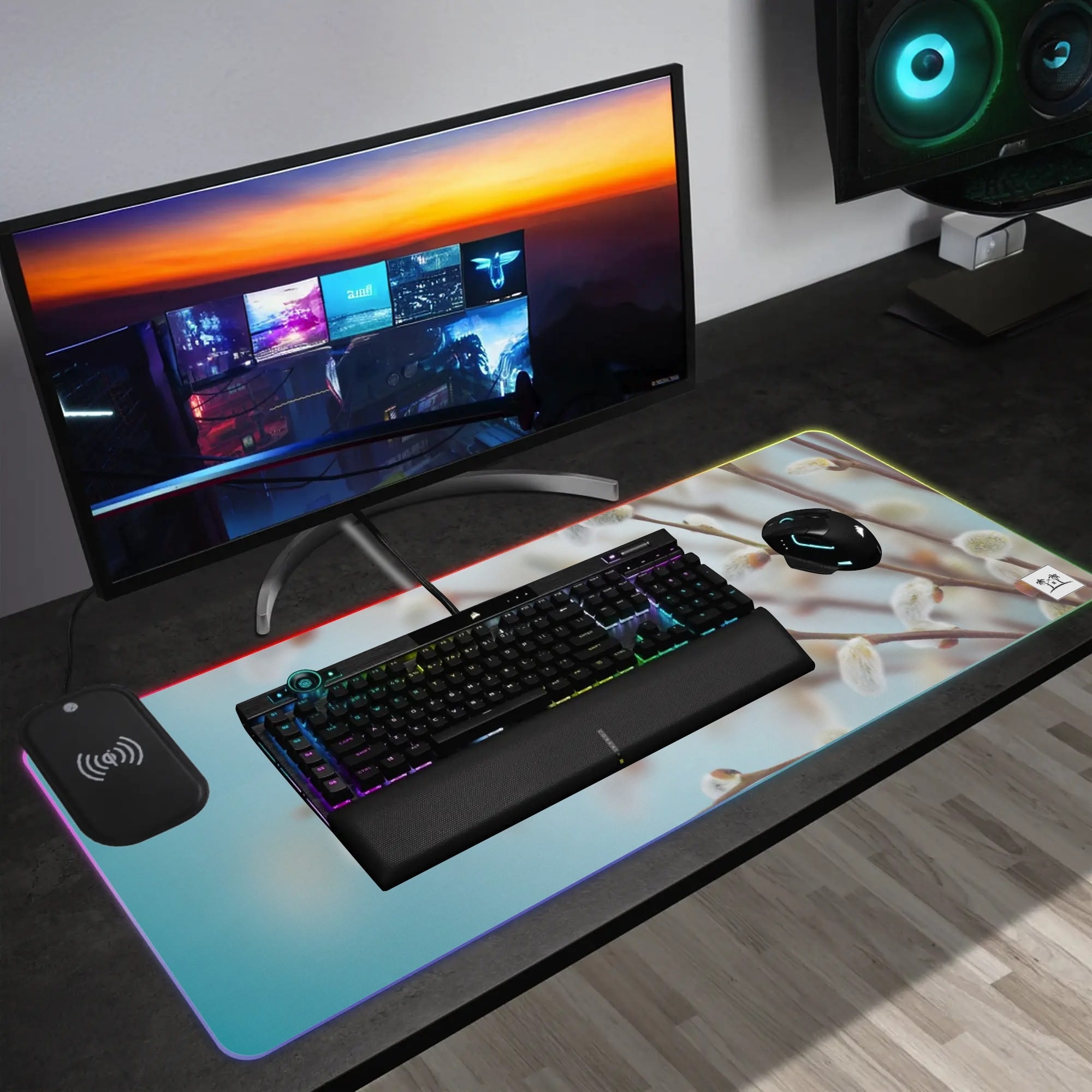 Wireless Charging Neoprene Gaming Desk Pad - Willow