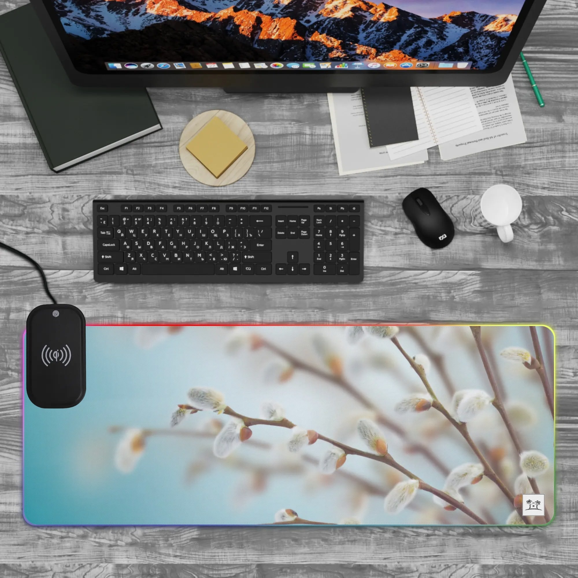 Wireless Charging Neoprene Gaming Desk Pad - Willow