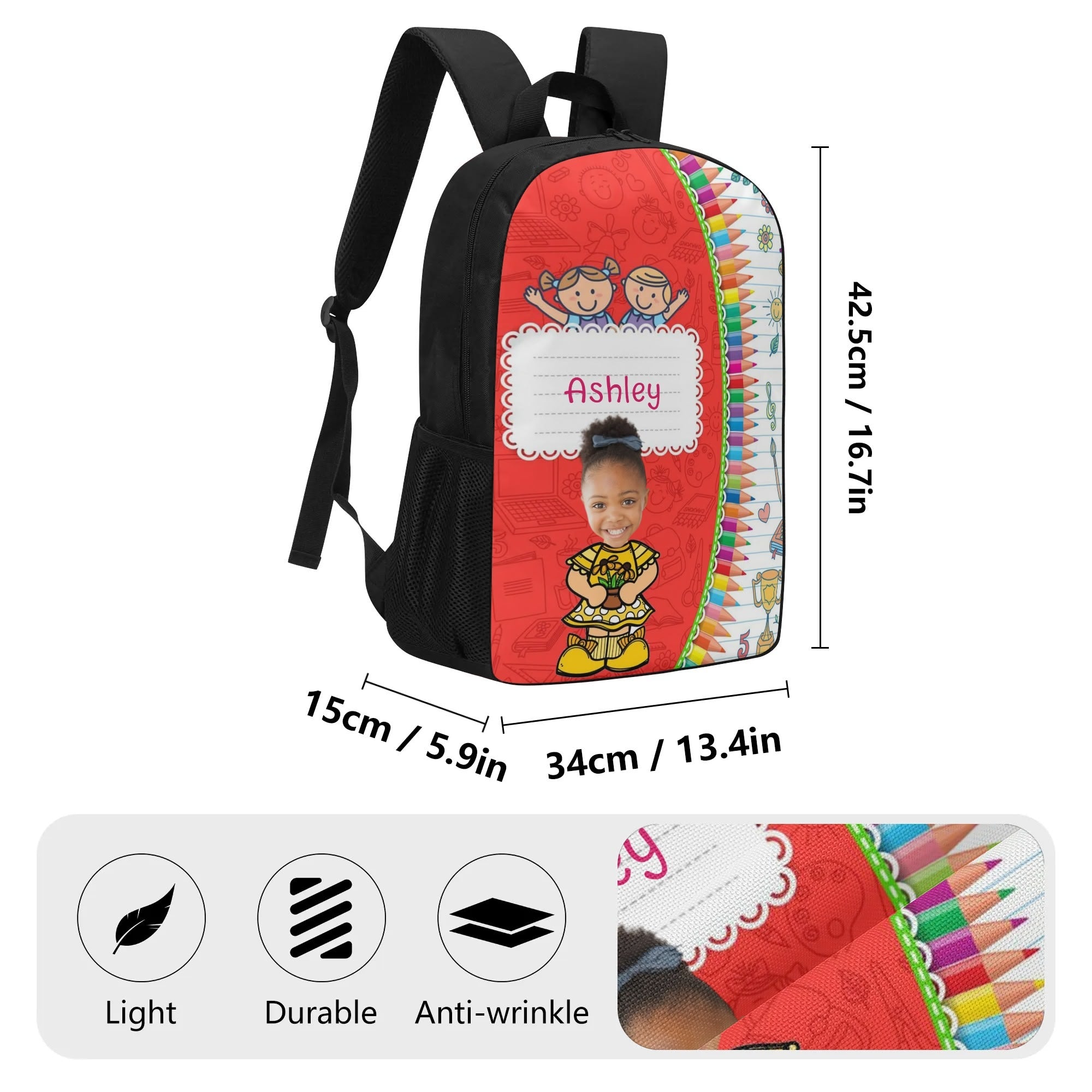 Personalized 17-Inch School Backpack for Girls