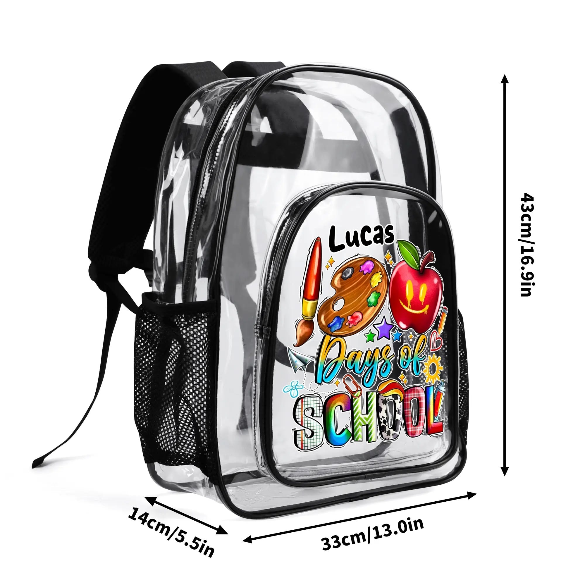 Personalized 17-Inch Clear Bag PVC Transparent School Backpack