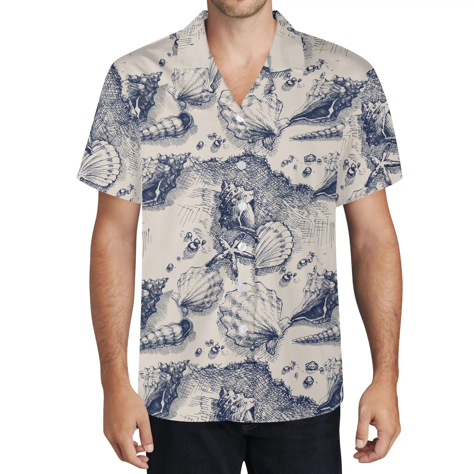 Men's Casual Hawaiian Shirt - Vintage Seashells