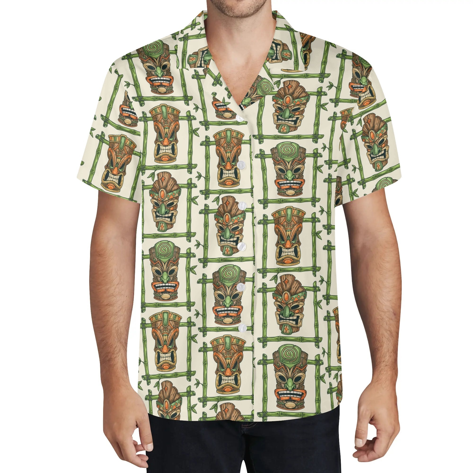 Men's Casual Hawaiian Shirt - Tiki Masks