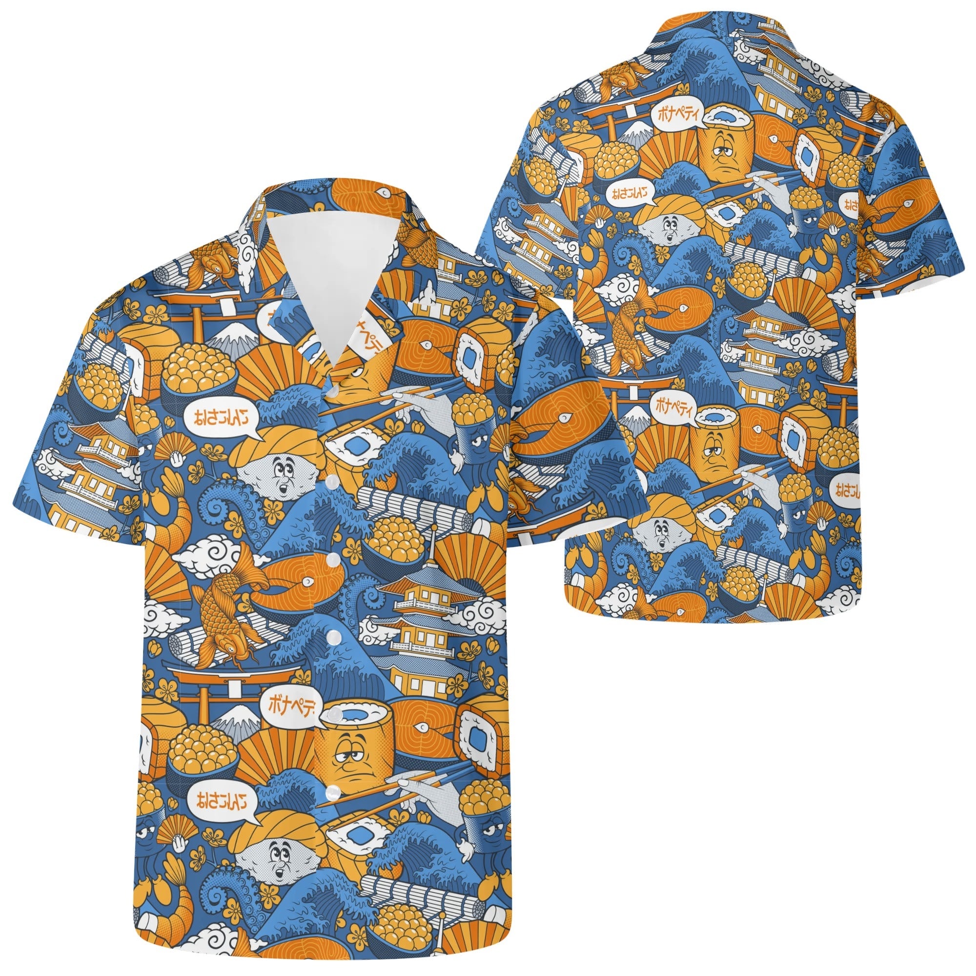 Men's Casual Hawaiian Shirt - Sushi (Blue)