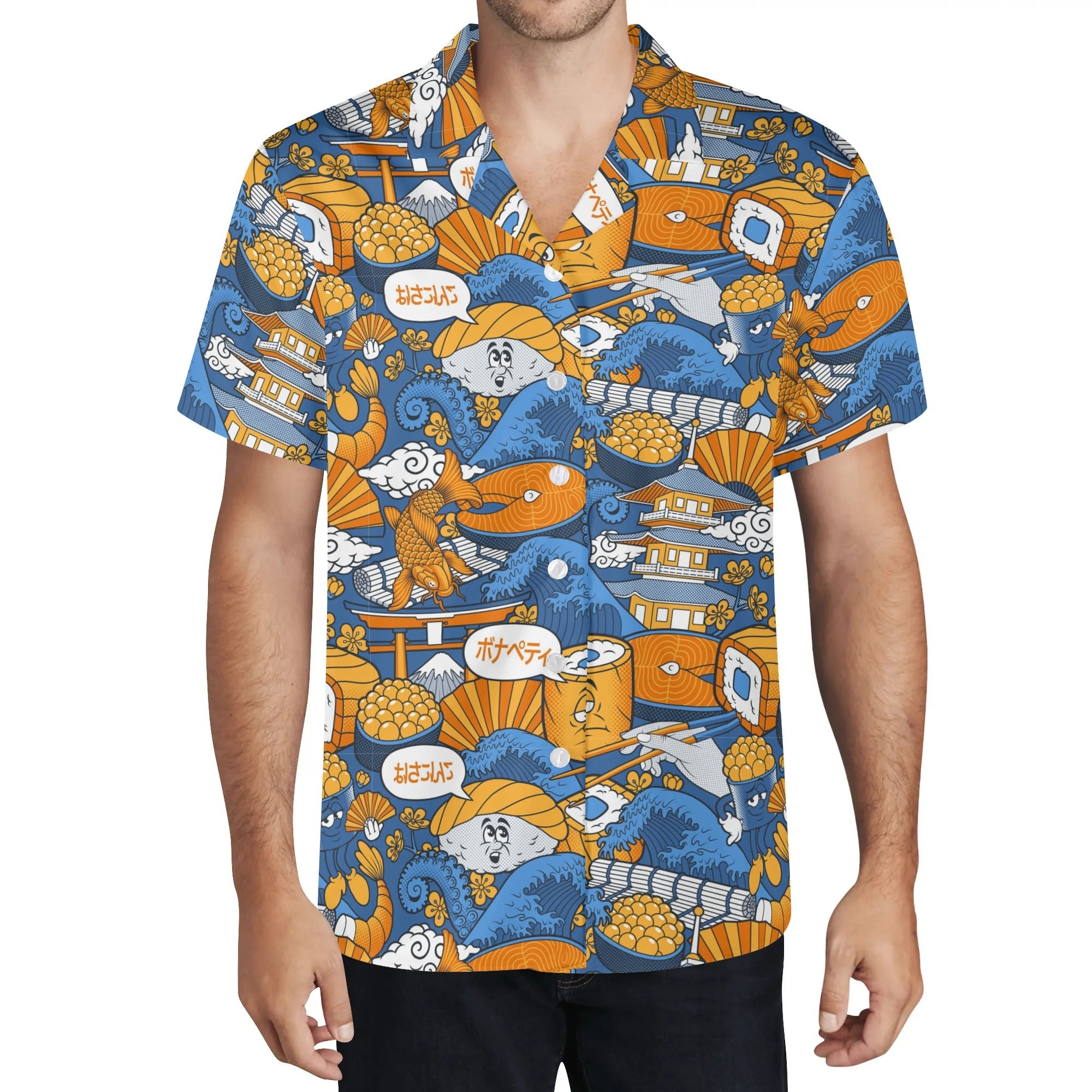 Men's Casual Hawaiian Shirt - Sushi (Blue)