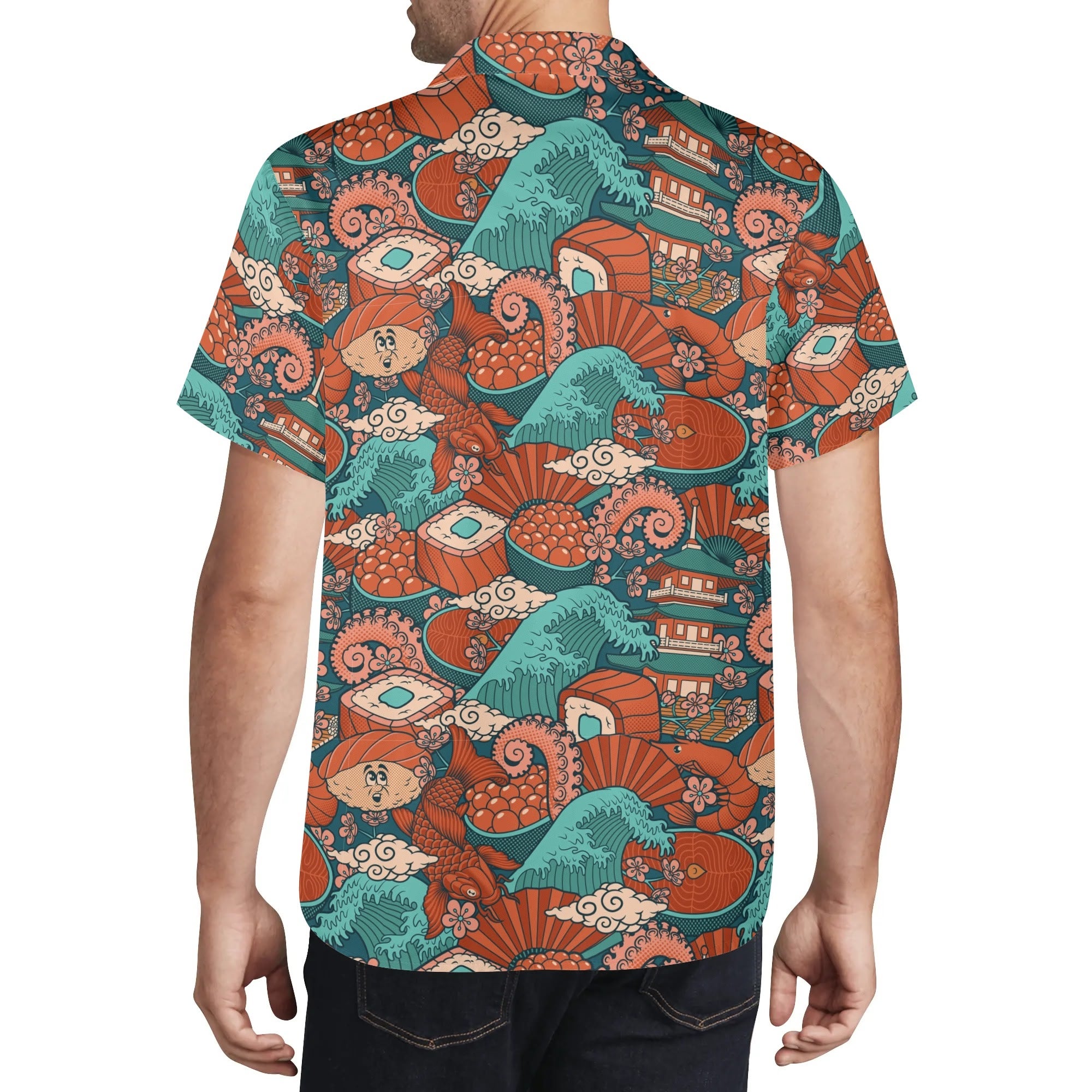 Men's Casual Hawaiian Shirt - Sushi (Red)