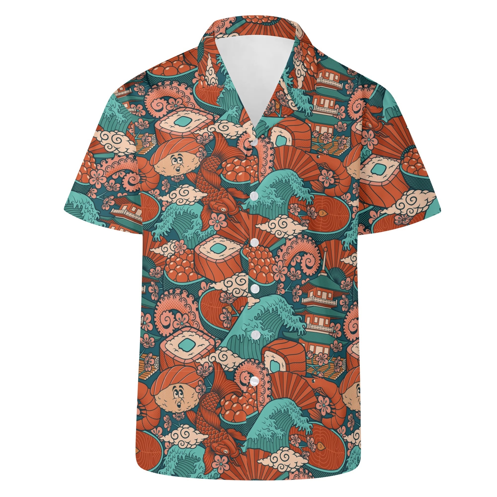 Men's Casual Hawaiian Shirt - Sushi (Red)