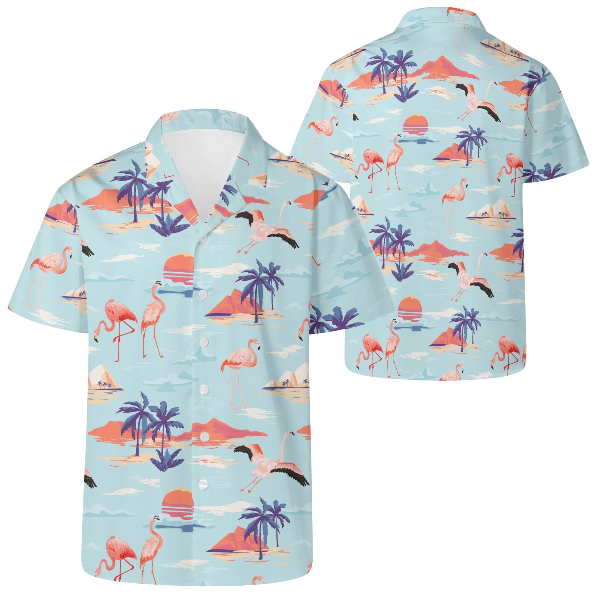 Men's Casual Hawaiian Shirt - Flamingo Sunset