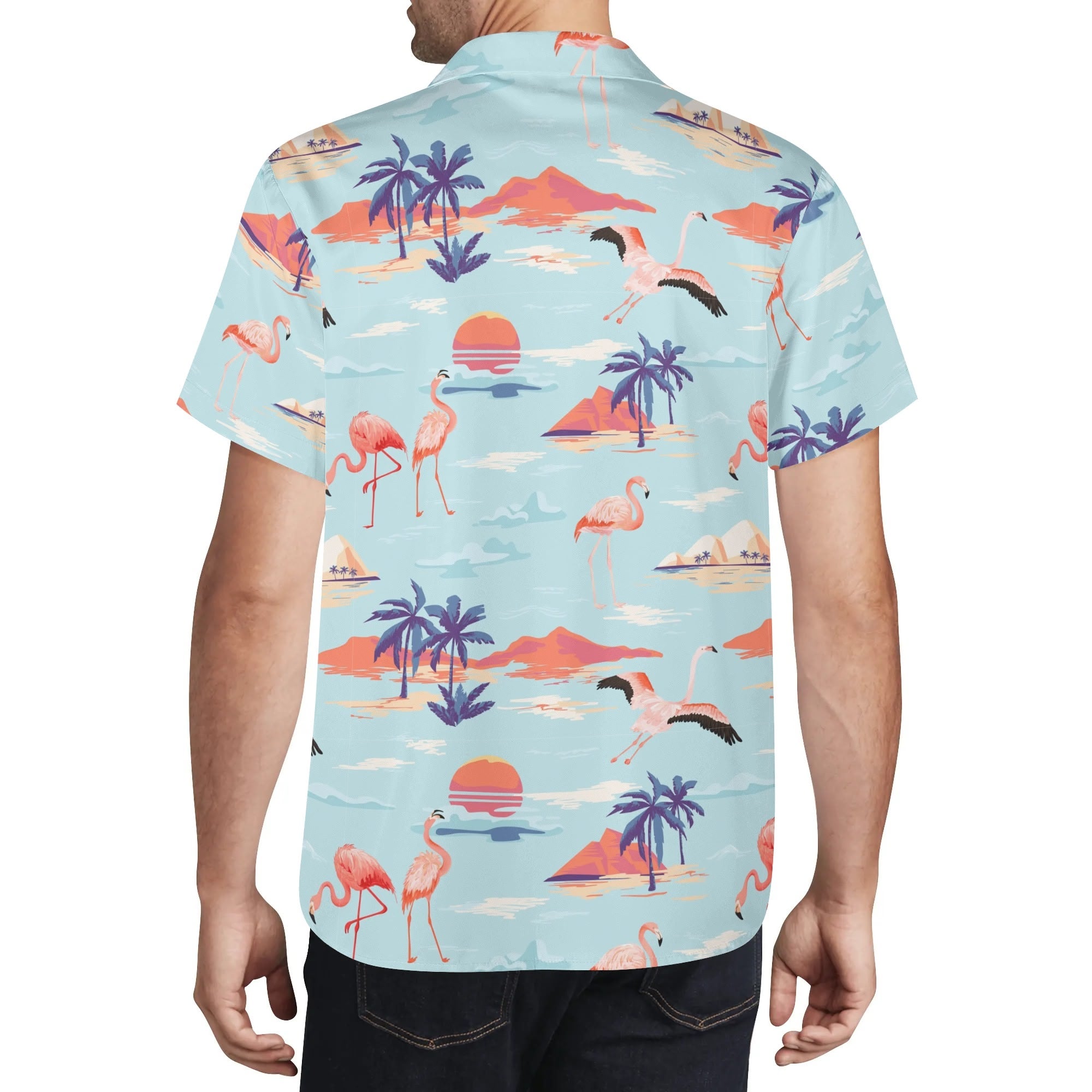 Men's Casual Hawaiian Shirt - Flamingo Sunset