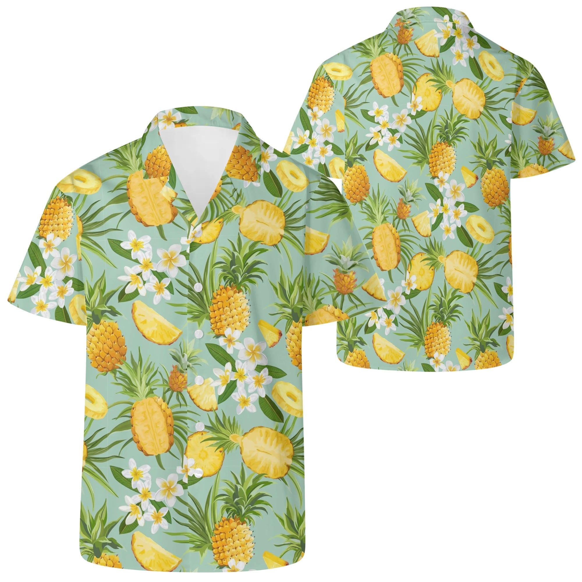 Men's Casual Hawaiian Shirt - Pineapples & Plumeria (Green)