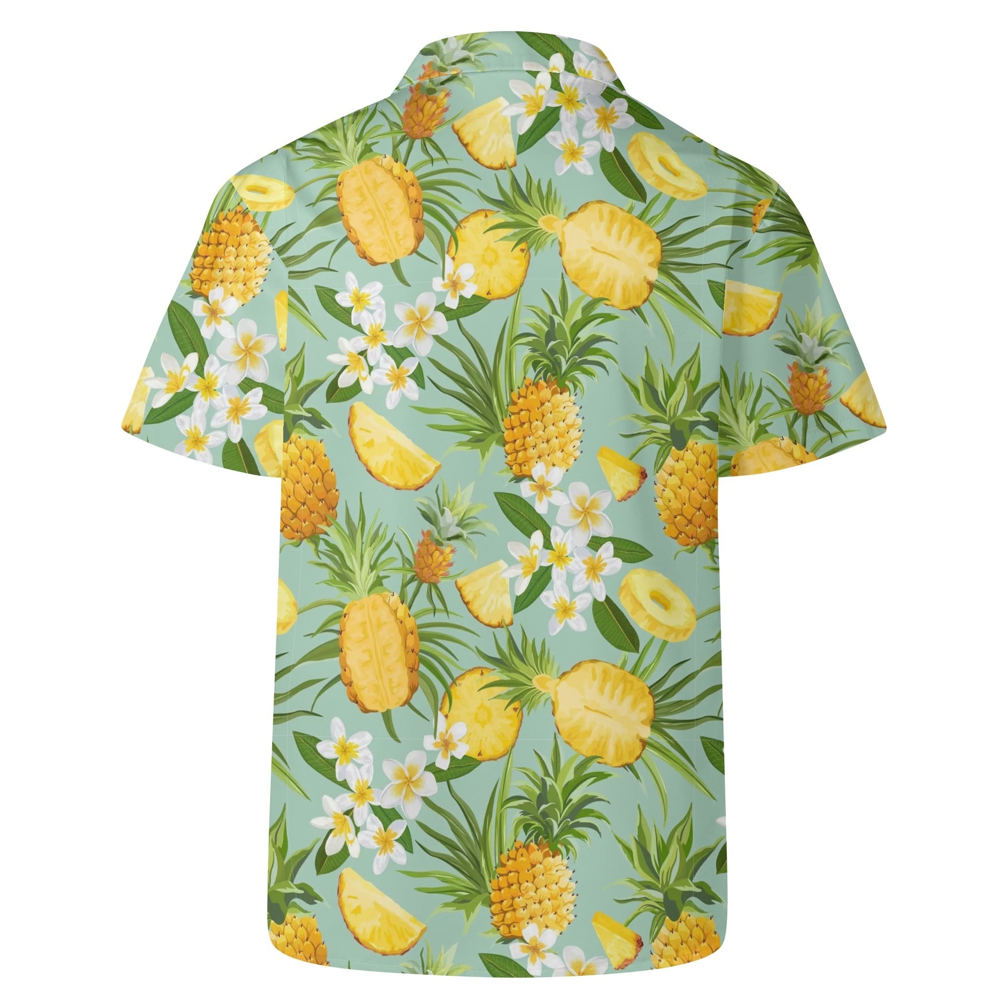 Men's Casual Hawaiian Shirt - Pineapples & Plumeria (Green)