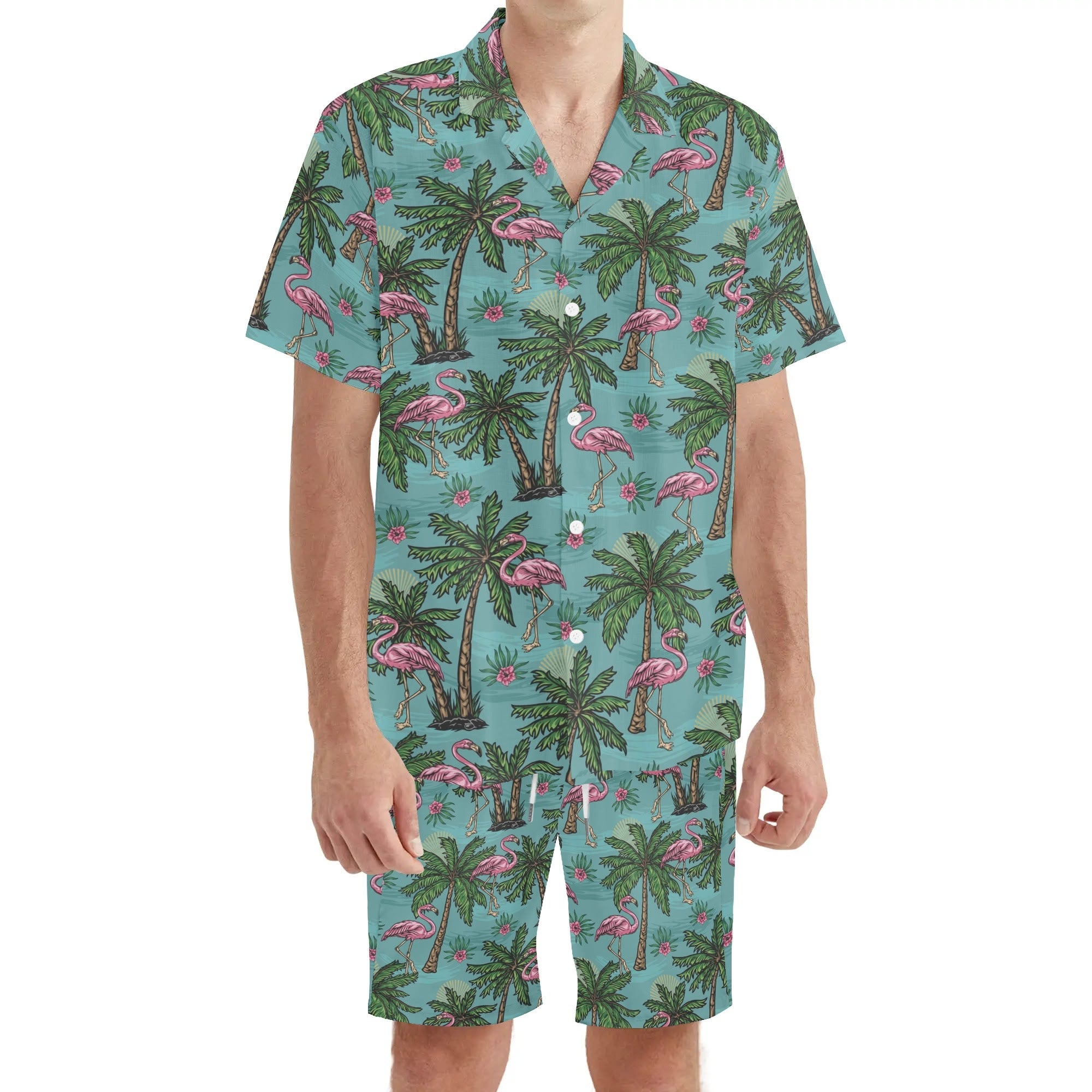 Men's Hawaiian Shirt and Shorts Set - Miami Vibes