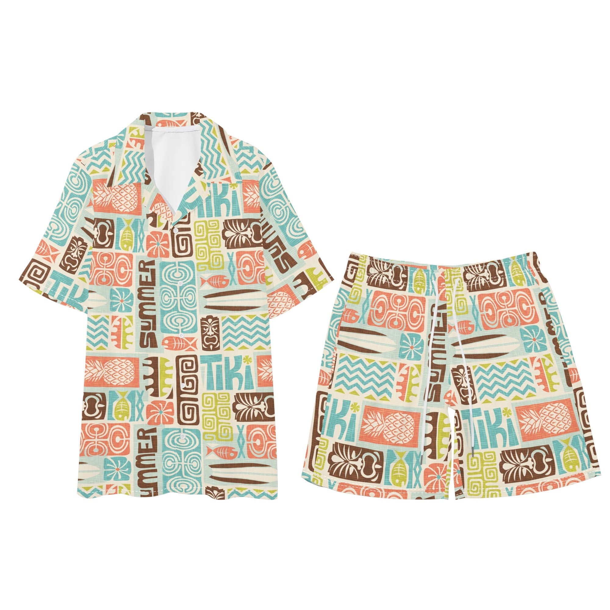 Men's Hawaiian Shirt and Shorts Set - Tiki Summer