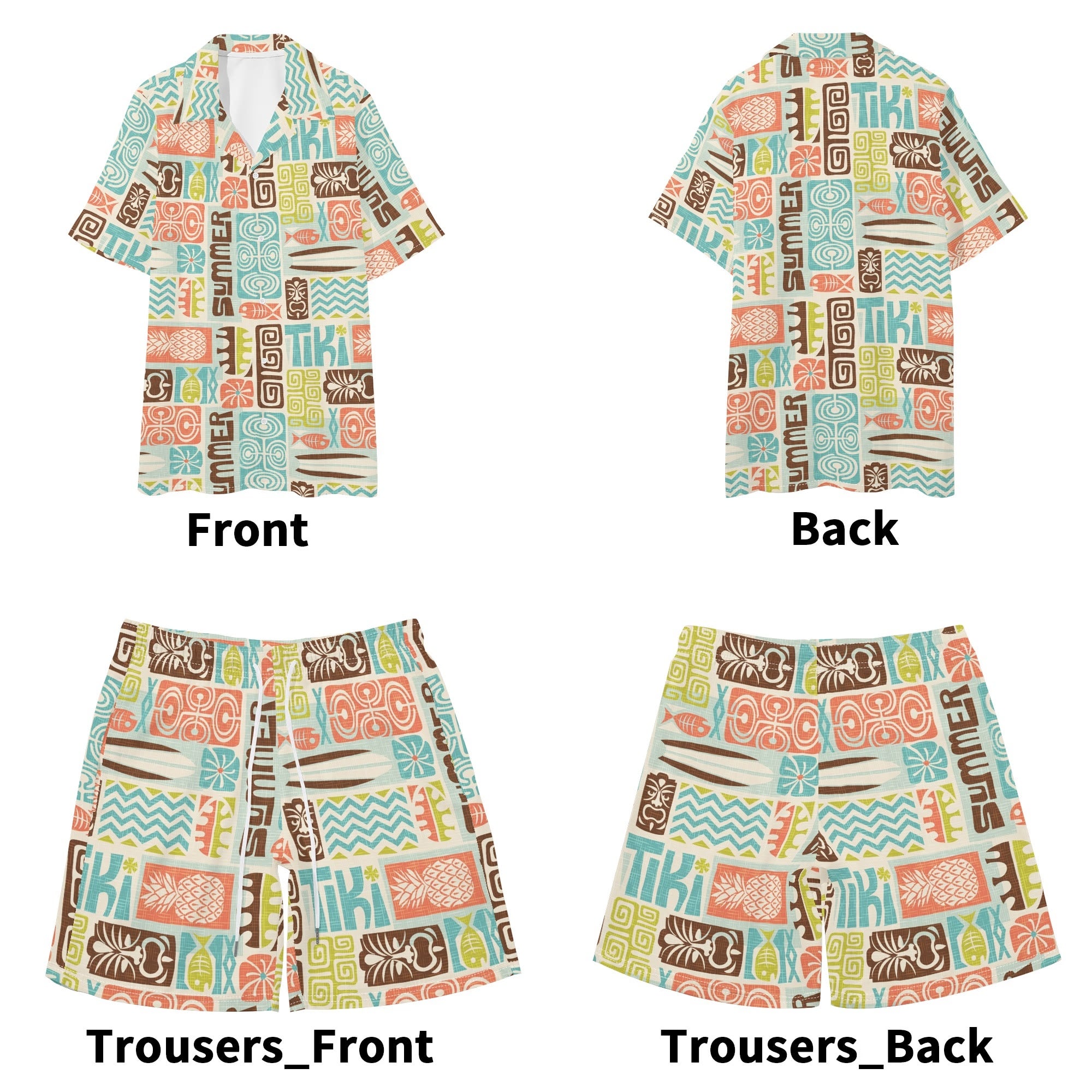 Men's Hawaiian Shirt and Shorts Set - Tiki Summer