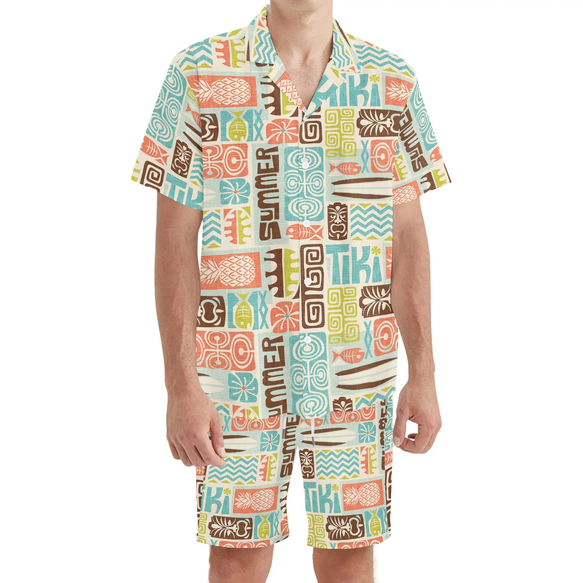 Men's Hawaiian Shirt and Shorts Set - Tiki Summer