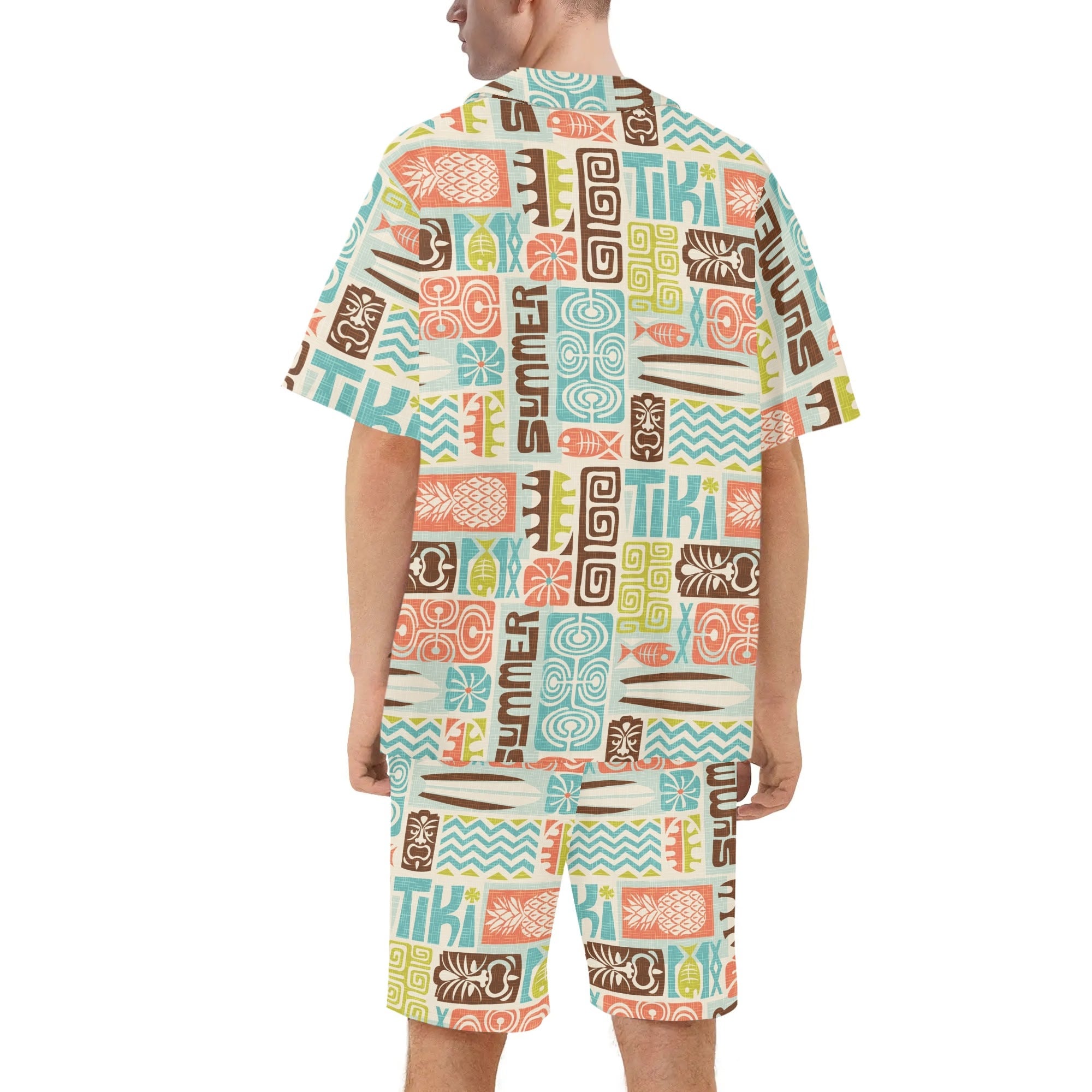 Men's Hawaiian Shirt and Shorts Set - Tiki Summer