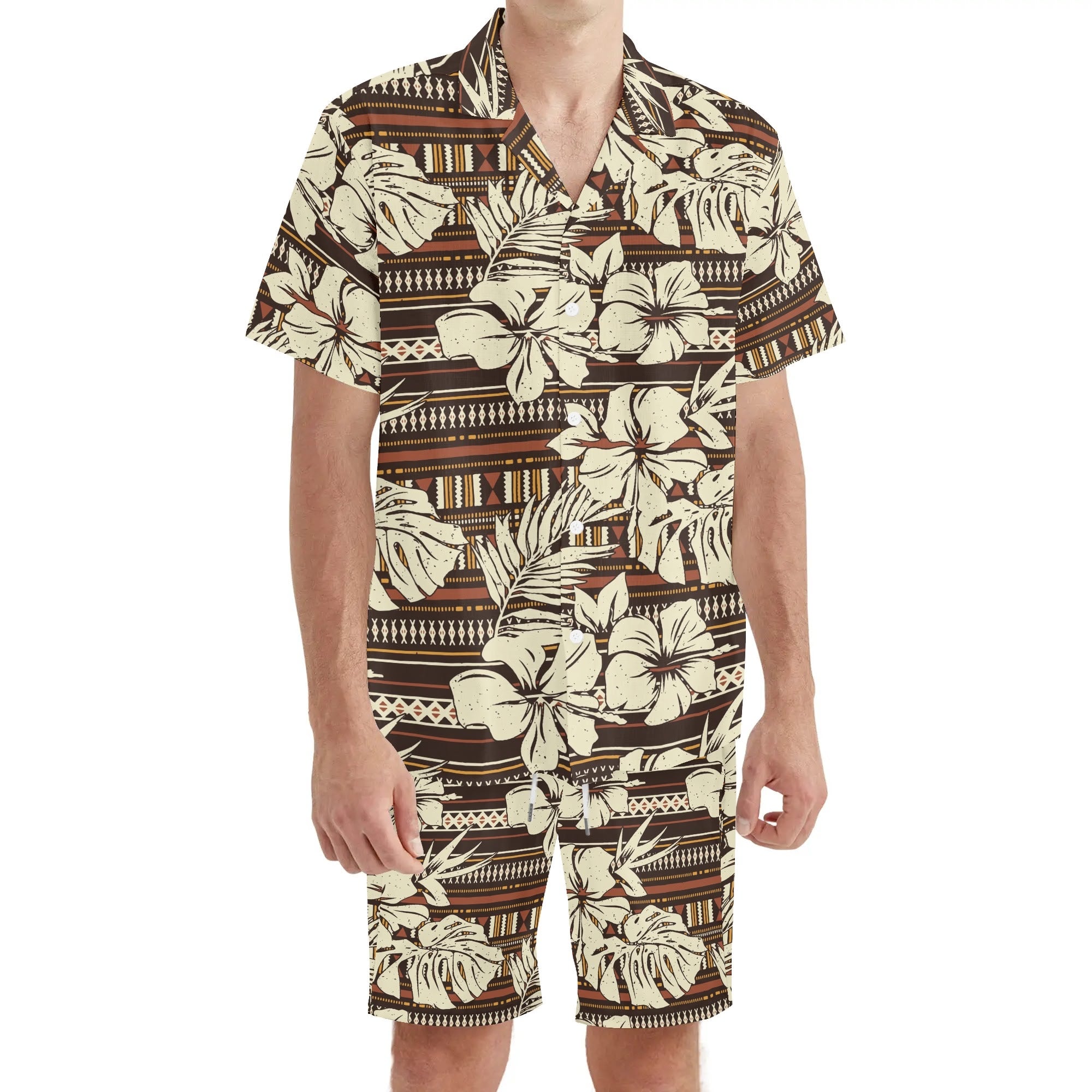 Men's Hawaiian Shirt and Shorts Set - Hawaiian Hibiscus